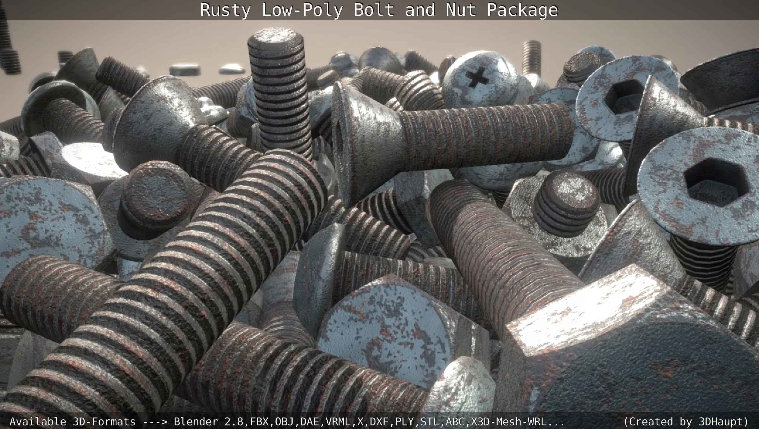 Rusty Low-Poly Bolt and Nut Package Low-poly 3D model_24