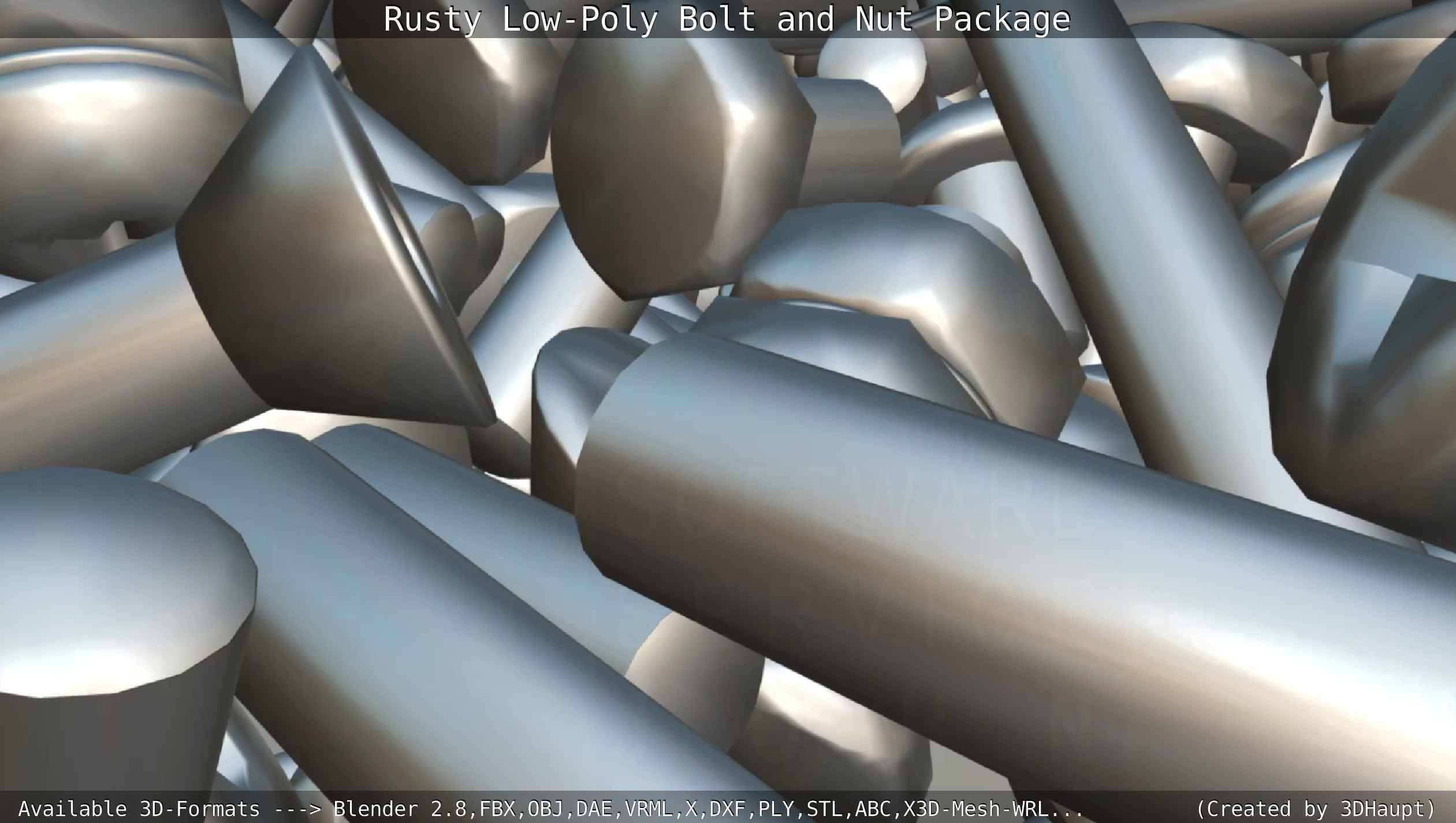 Rusty Low-Poly Bolt and Nut Package Low-poly 3D model_48