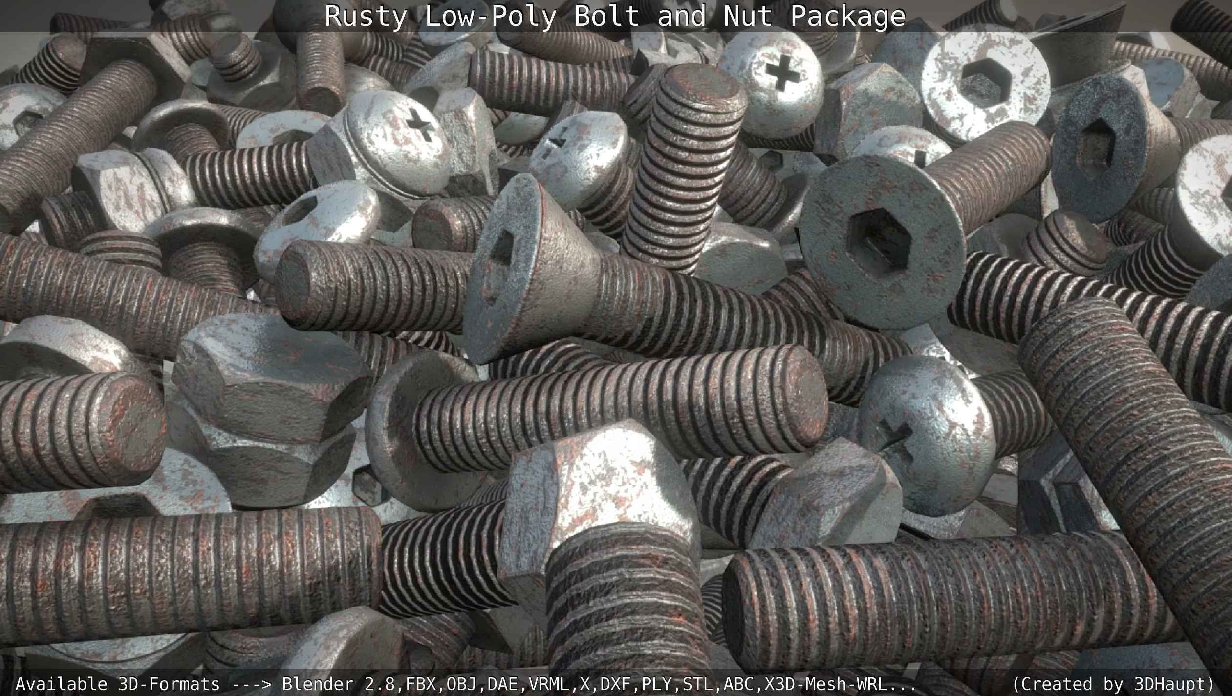 Rusty Low-Poly Bolt and Nut Package Low-poly 3D model_35