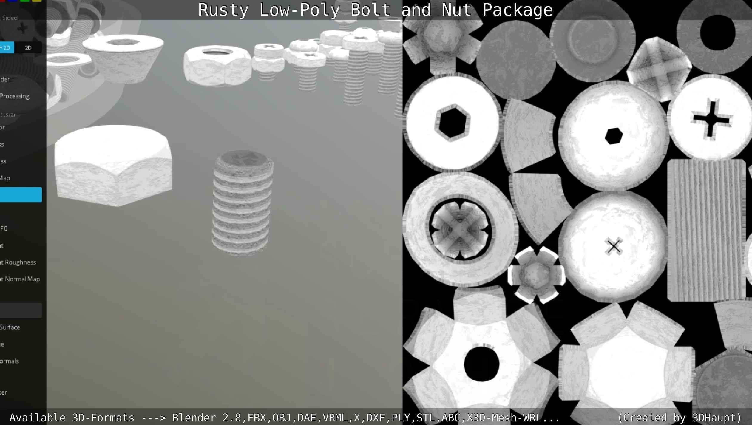Rusty Low-Poly Bolt and Nut Package Low-poly 3D model_17