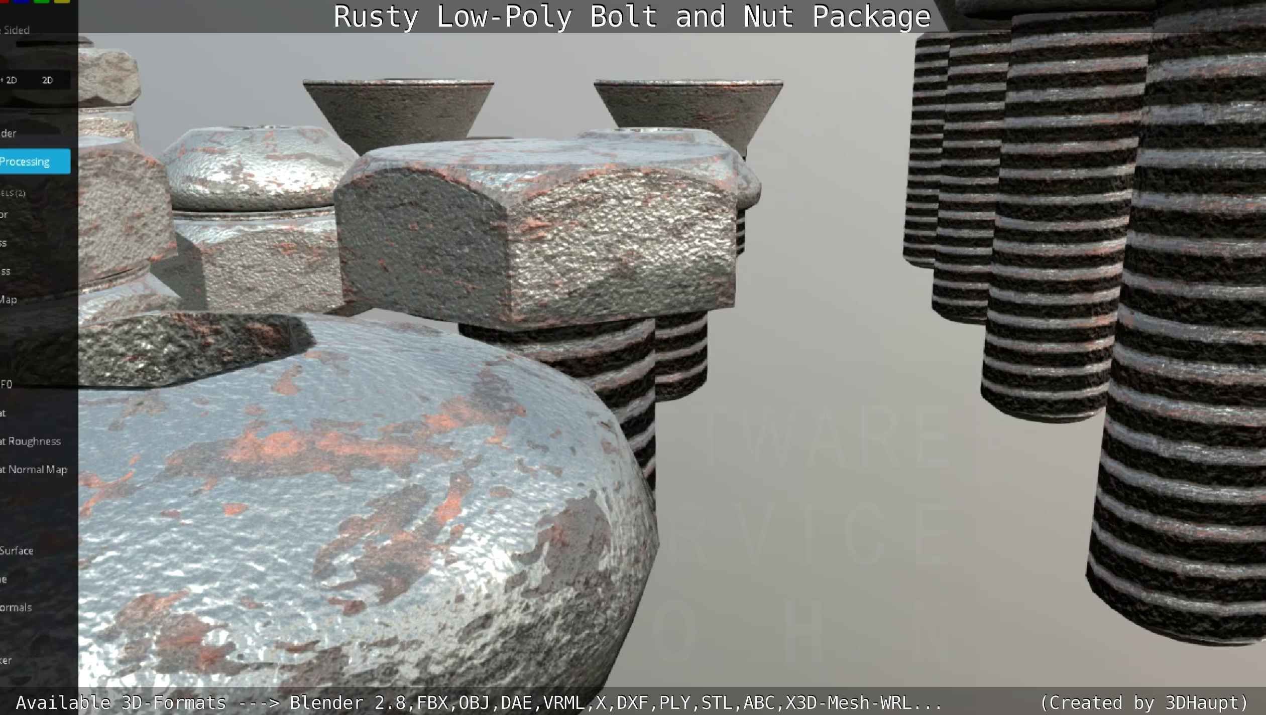 Rusty Low-Poly Bolt and Nut Package Low-poly 3D model_73
