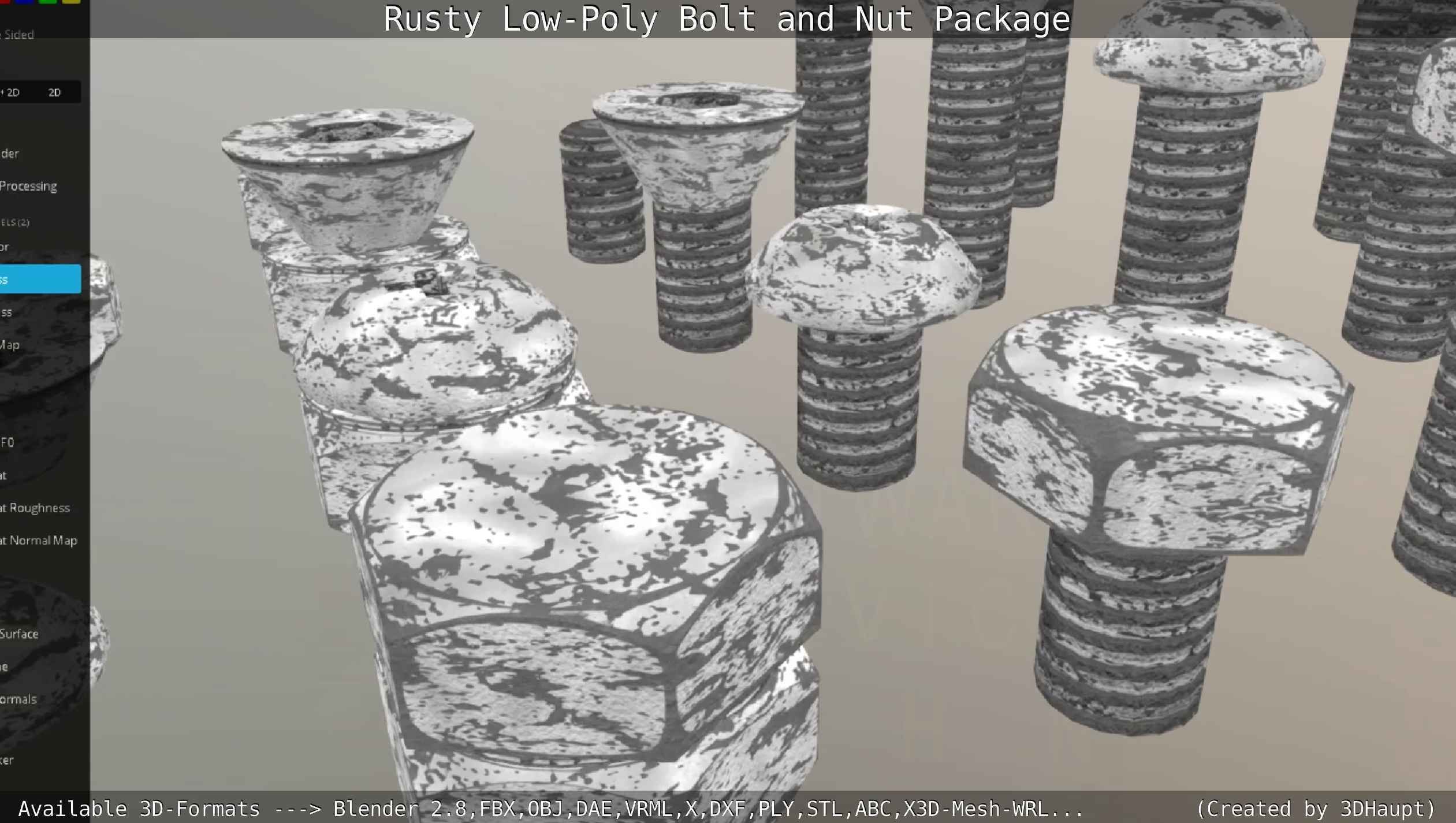 Rusty Low-Poly Bolt and Nut Package Low-poly 3D model_67