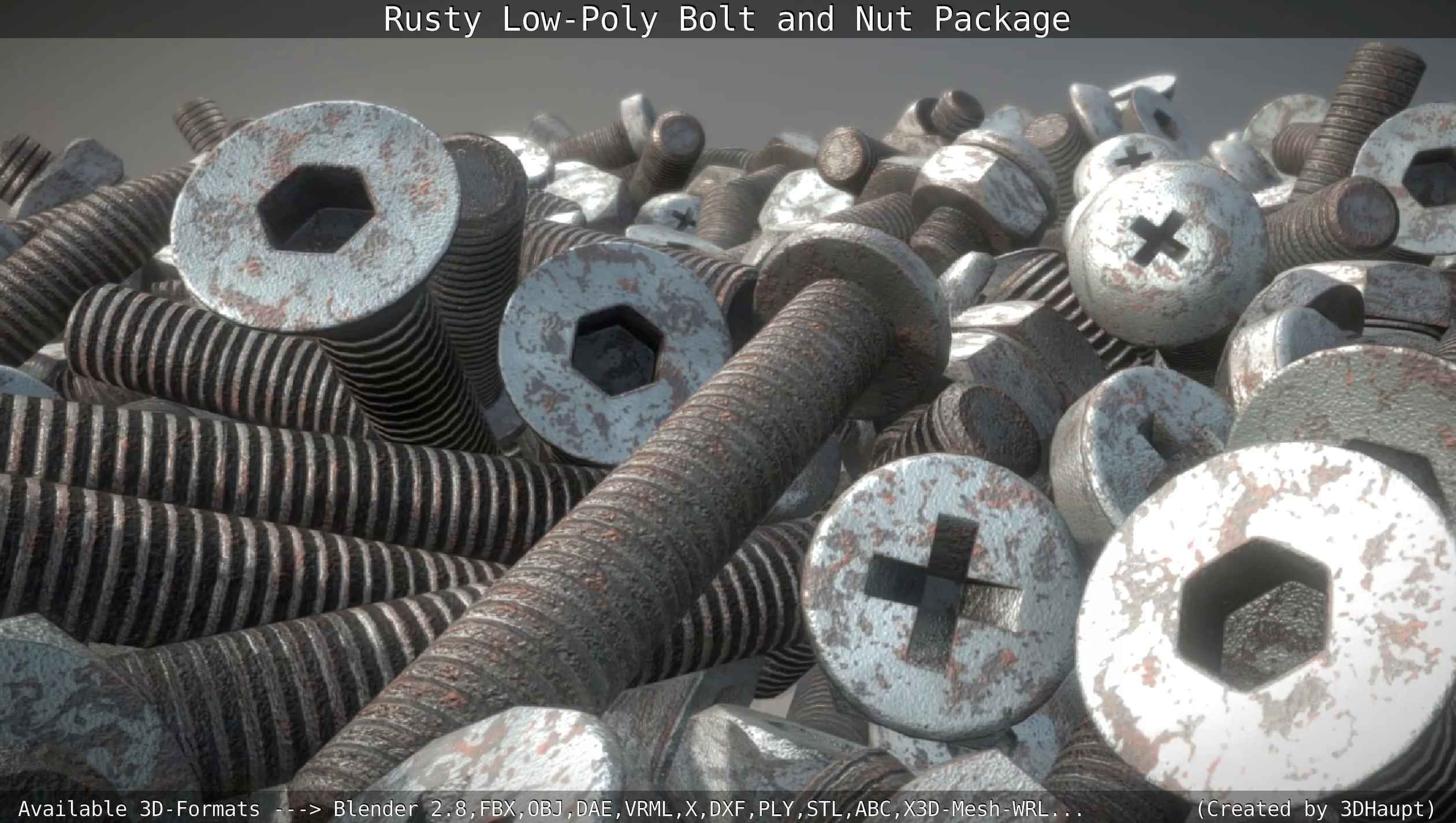 Rusty Low-Poly Bolt and Nut Package Low-poly 3D model_11