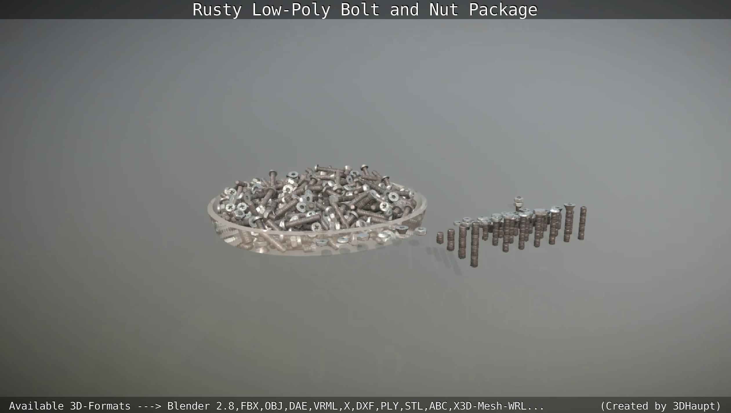 Rusty Low-Poly Bolt and Nut Package Low-poly 3D model_96