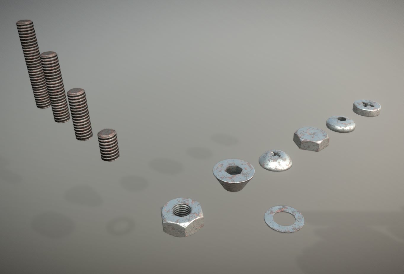 Rusty Low-Poly Bolt and Nut Package Low-poly 3D model_3