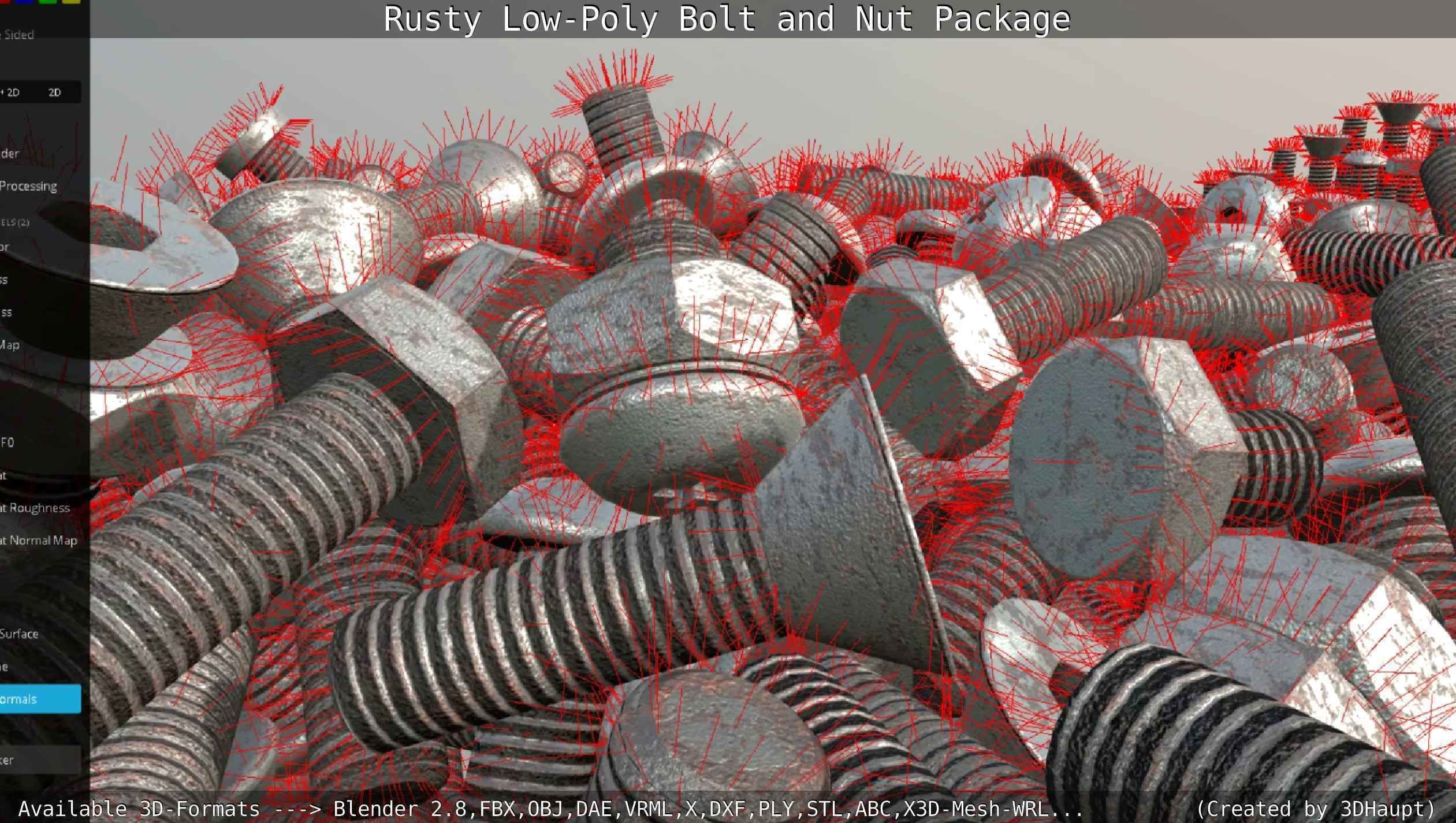Rusty Low-Poly Bolt and Nut Package Low-poly 3D model_9