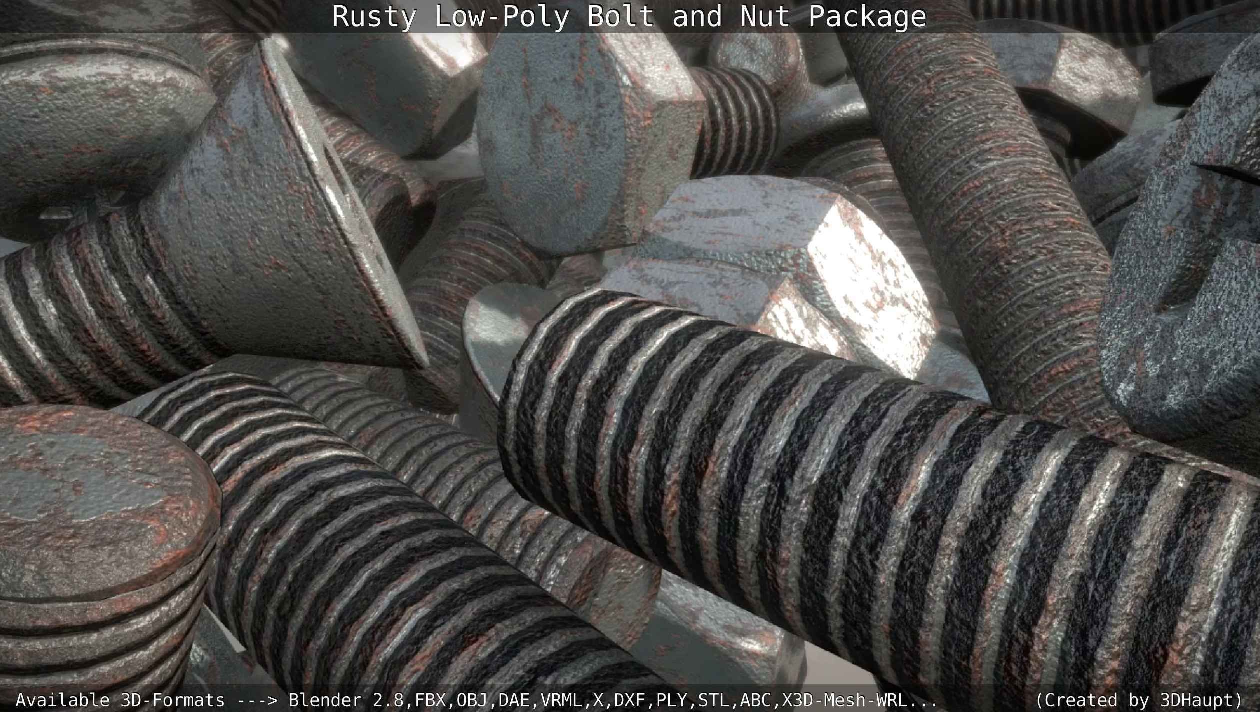 Rusty Low-Poly Bolt and Nut Package Low-poly 3D model_37