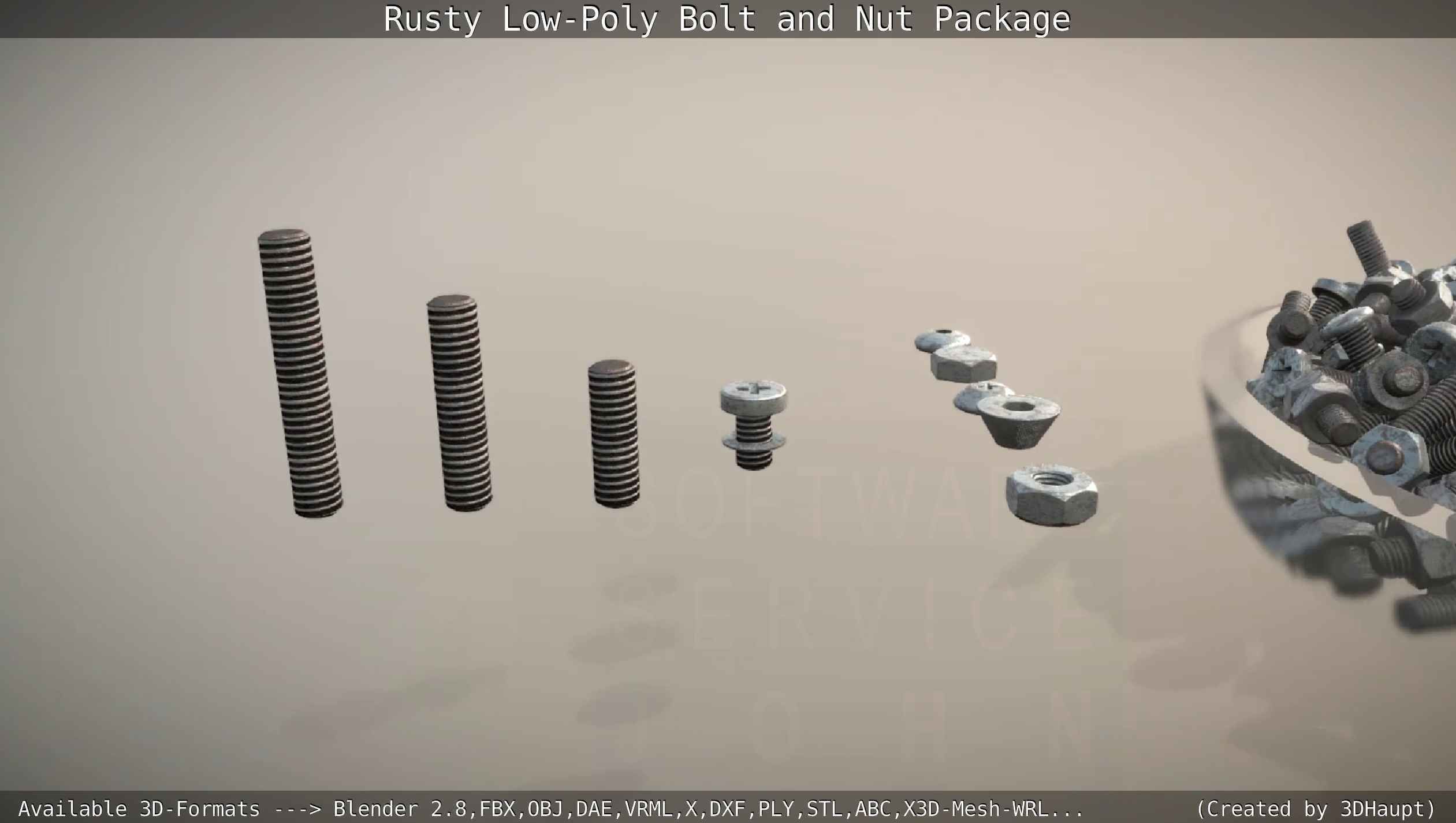 Rusty Low-Poly Bolt and Nut Package Low-poly 3D model_87