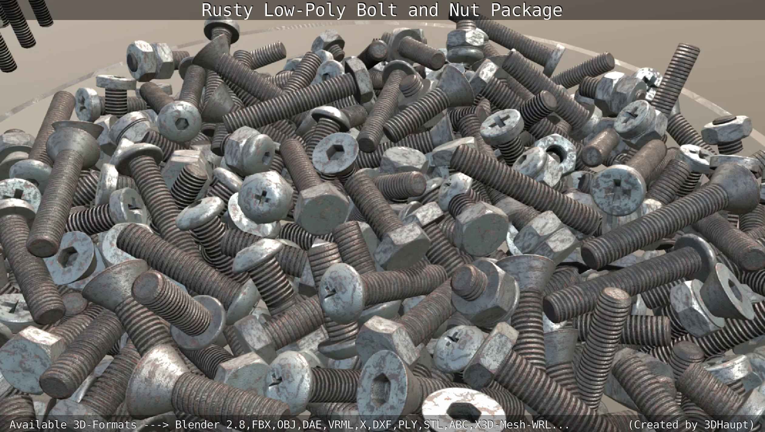Rusty Low-Poly Bolt and Nut Package Low-poly 3D model_79