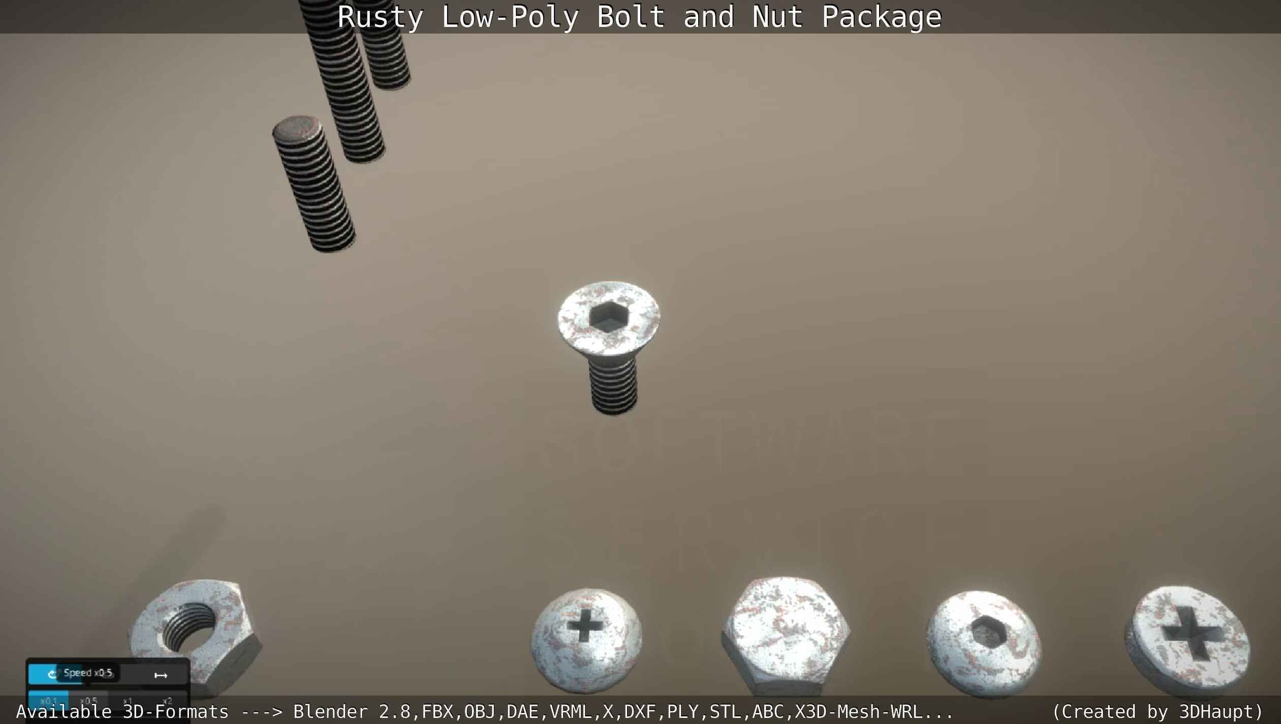 Rusty Low-Poly Bolt and Nut Package Low-poly 3D model_102