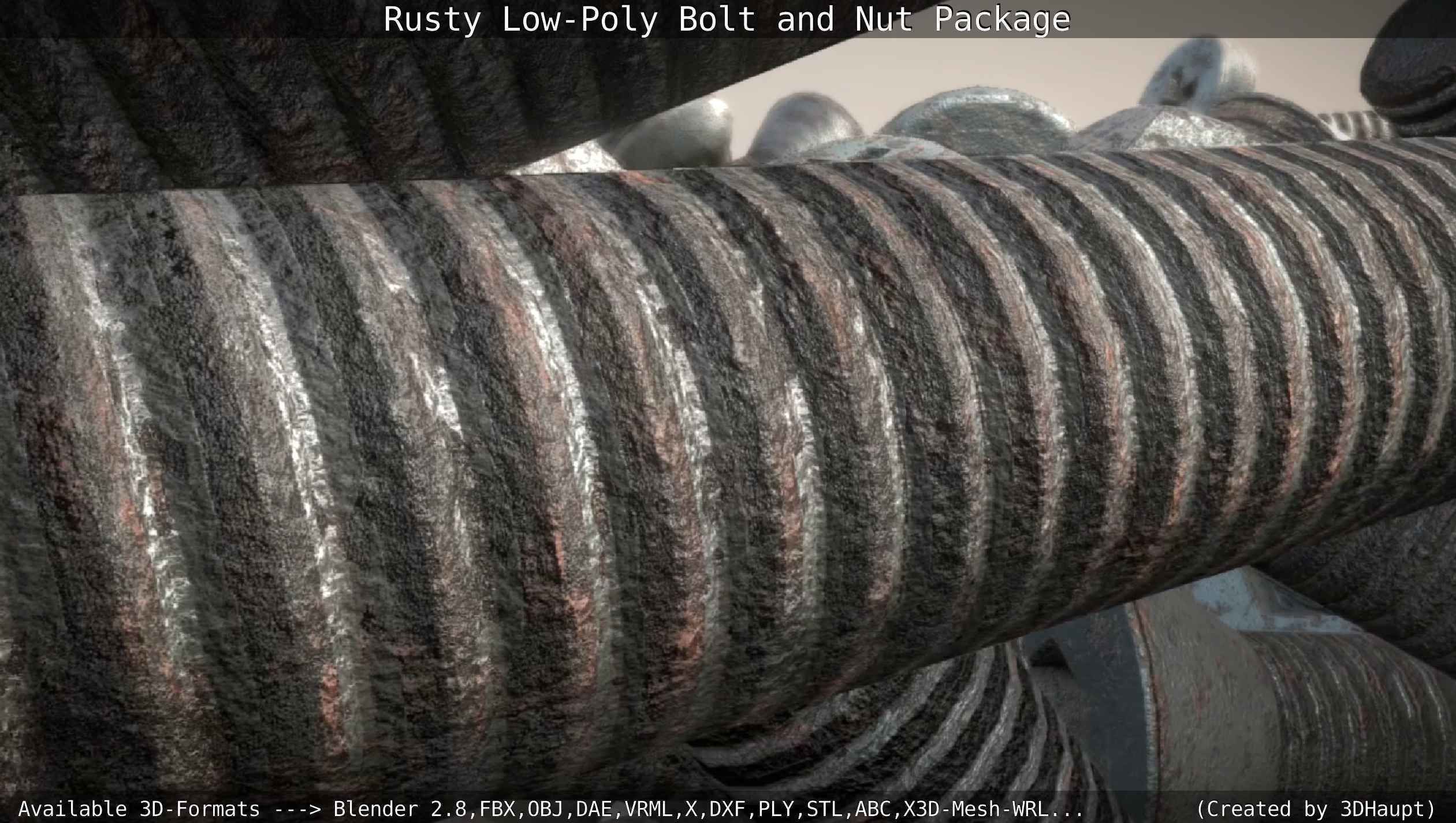 Rusty Low-Poly Bolt and Nut Package Low-poly 3D model_32