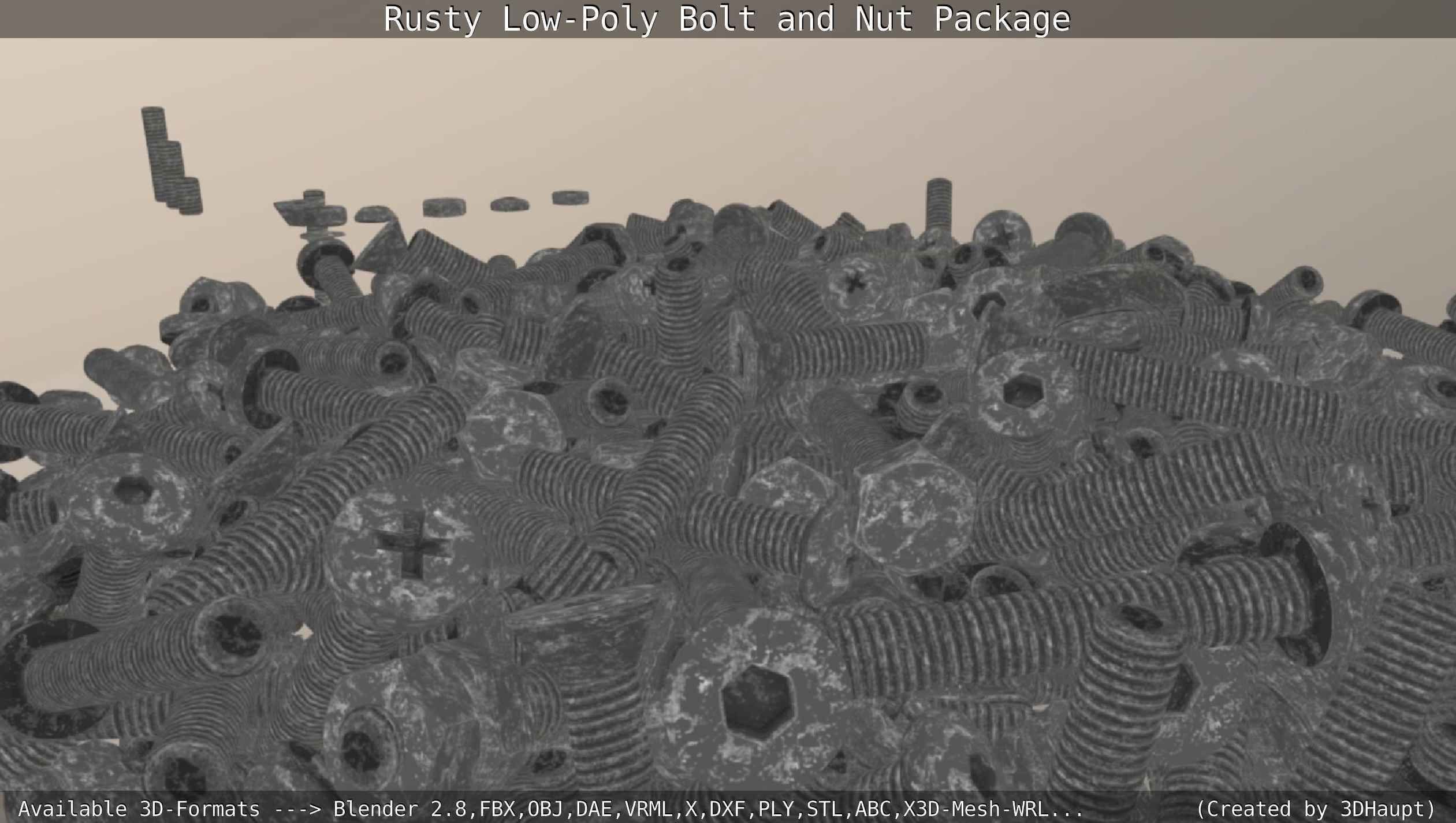 Rusty Low-Poly Bolt and Nut Package Low-poly 3D model_46