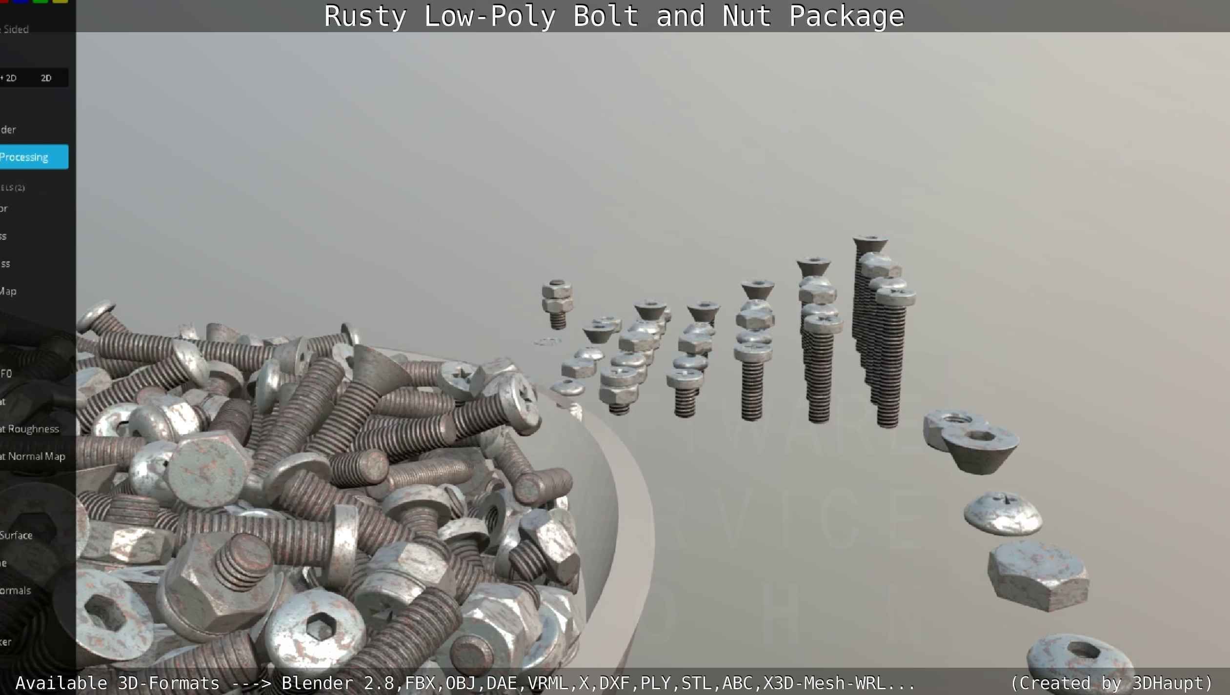 Rusty Low-Poly Bolt and Nut Package Low-poly 3D model_77