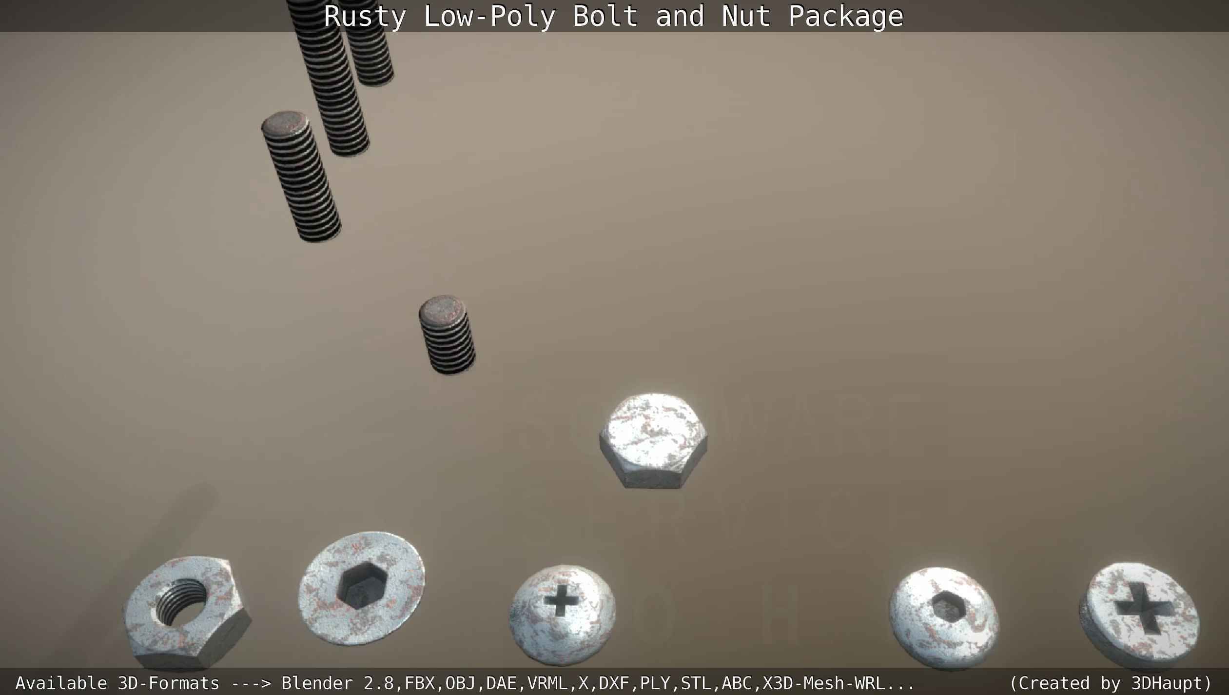 Rusty Low-Poly Bolt and Nut Package Low-poly 3D model_99