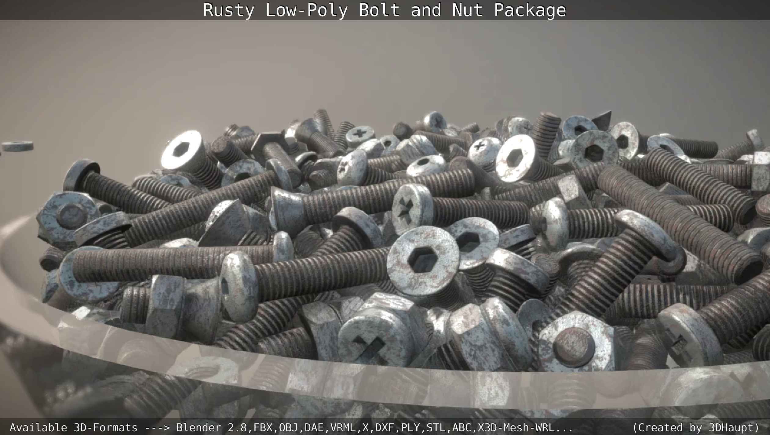 Rusty Low-Poly Bolt and Nut Package Low-poly 3D model_33