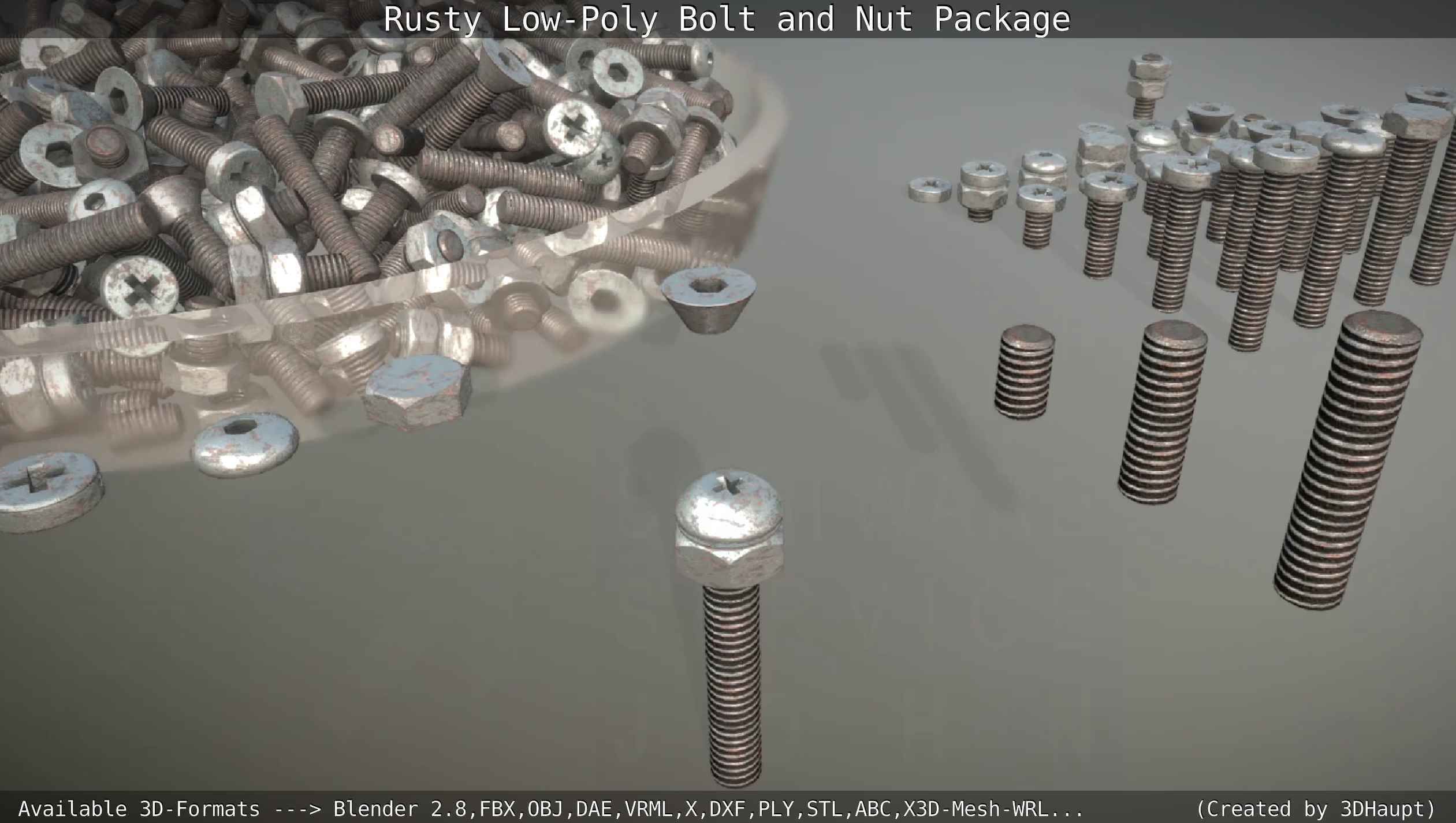 Rusty Low-Poly Bolt and Nut Package Low-poly 3D model_95