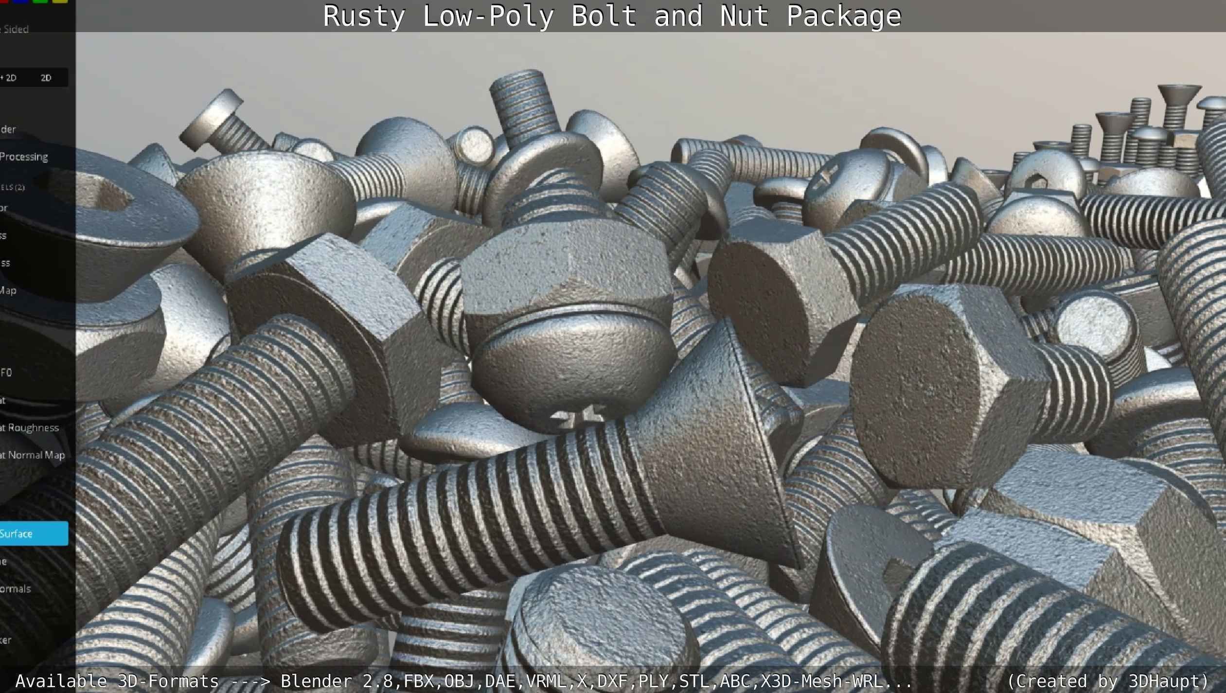 Rusty Low-Poly Bolt and Nut Package Low-poly 3D model_54