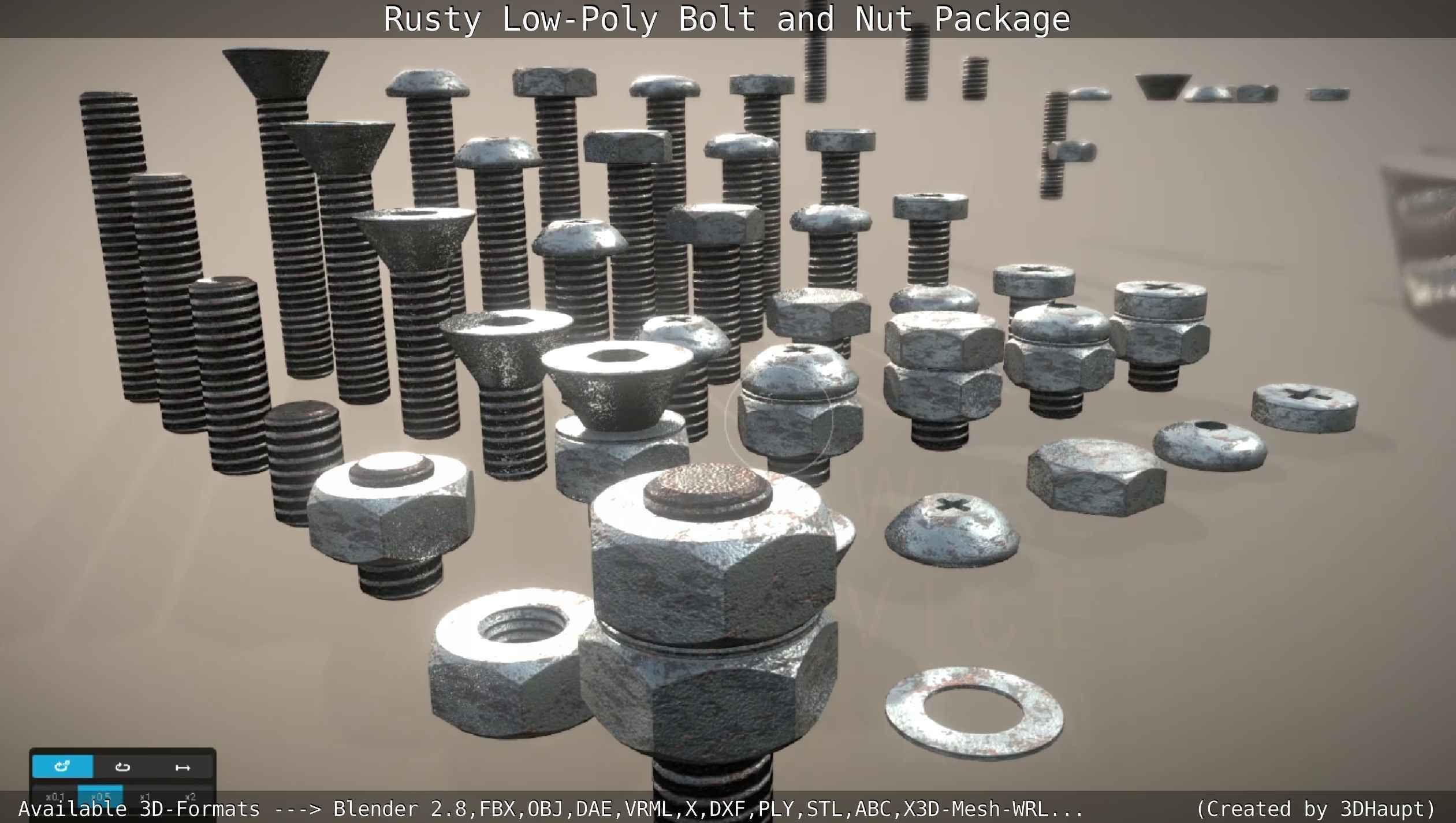 Rusty Low-Poly Bolt and Nut Package Low-poly 3D model_103