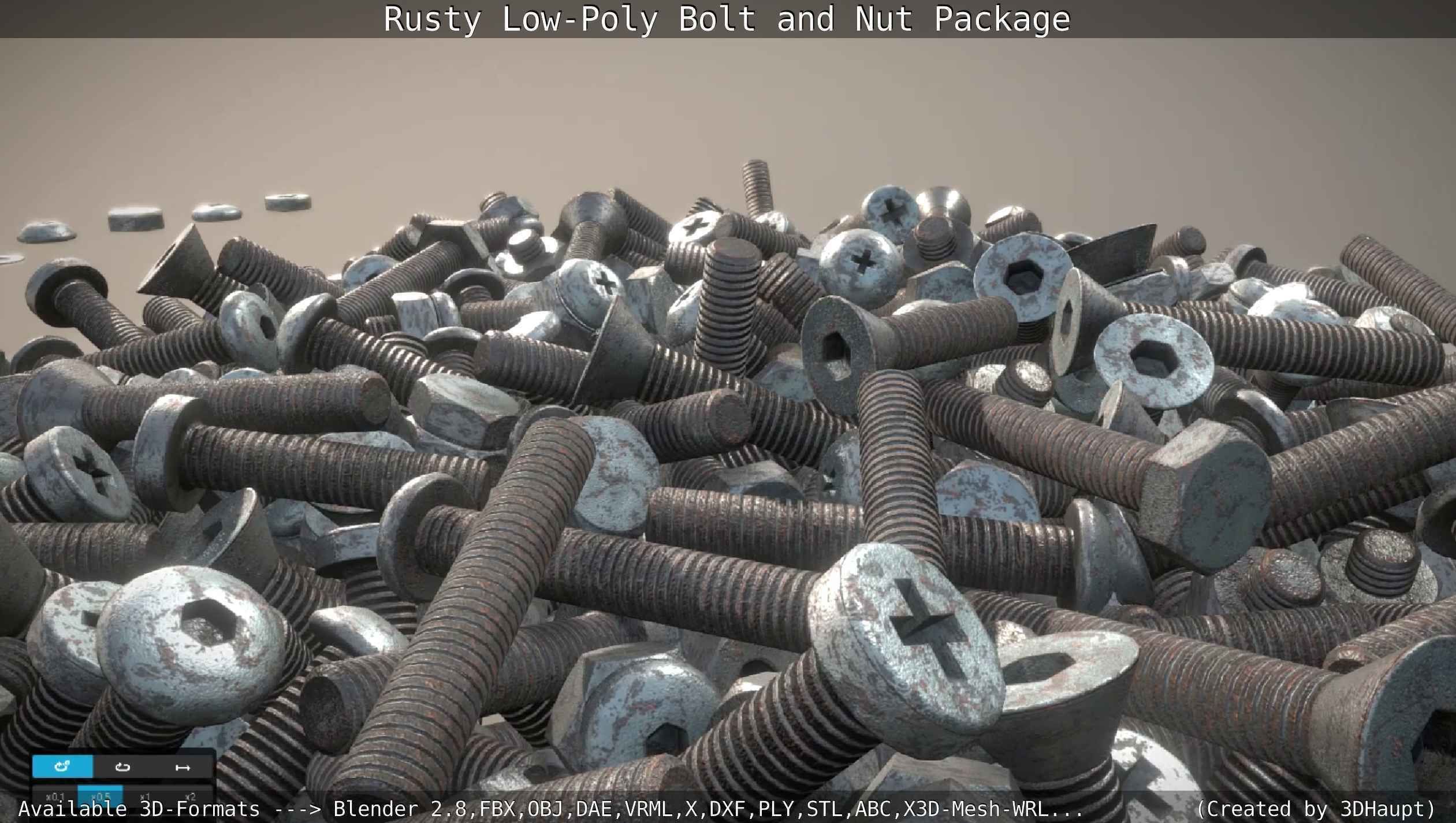 Rusty Low-Poly Bolt and Nut Package Low-poly 3D model_106