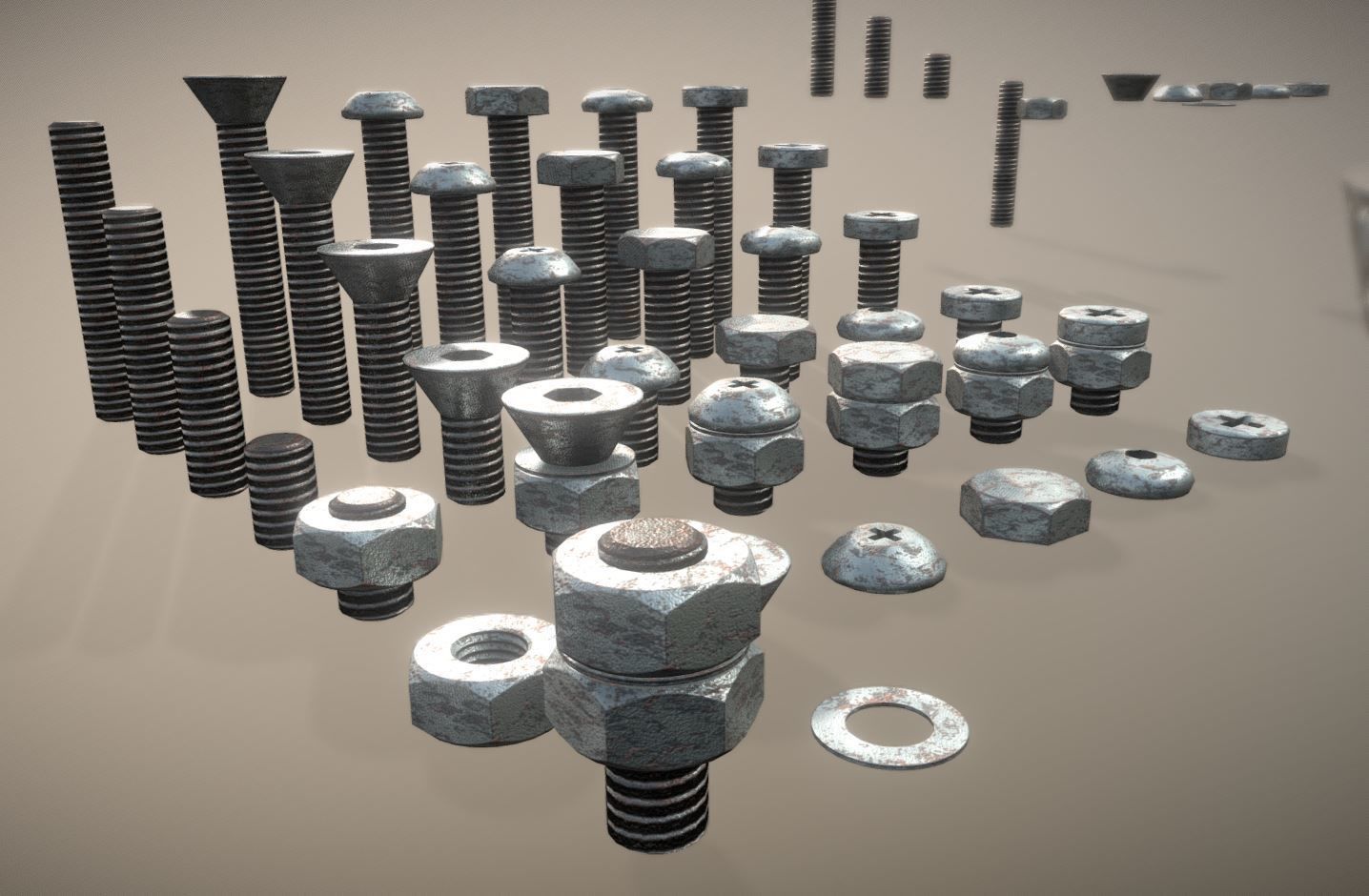 Rusty Low-Poly Bolt and Nut Package Low-poly 3D model_2
