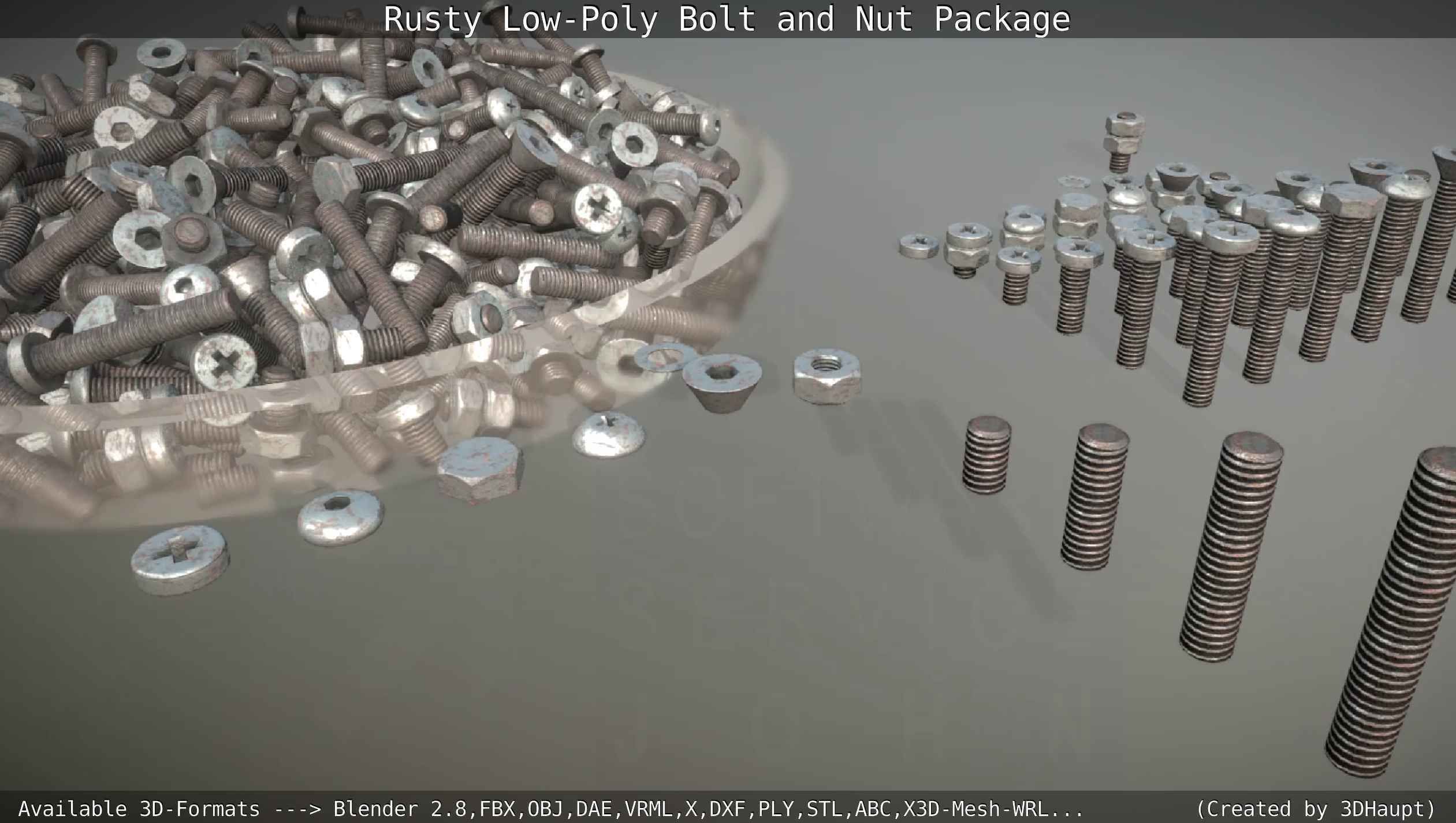 Rusty Low-Poly Bolt and Nut Package Low-poly 3D model_94