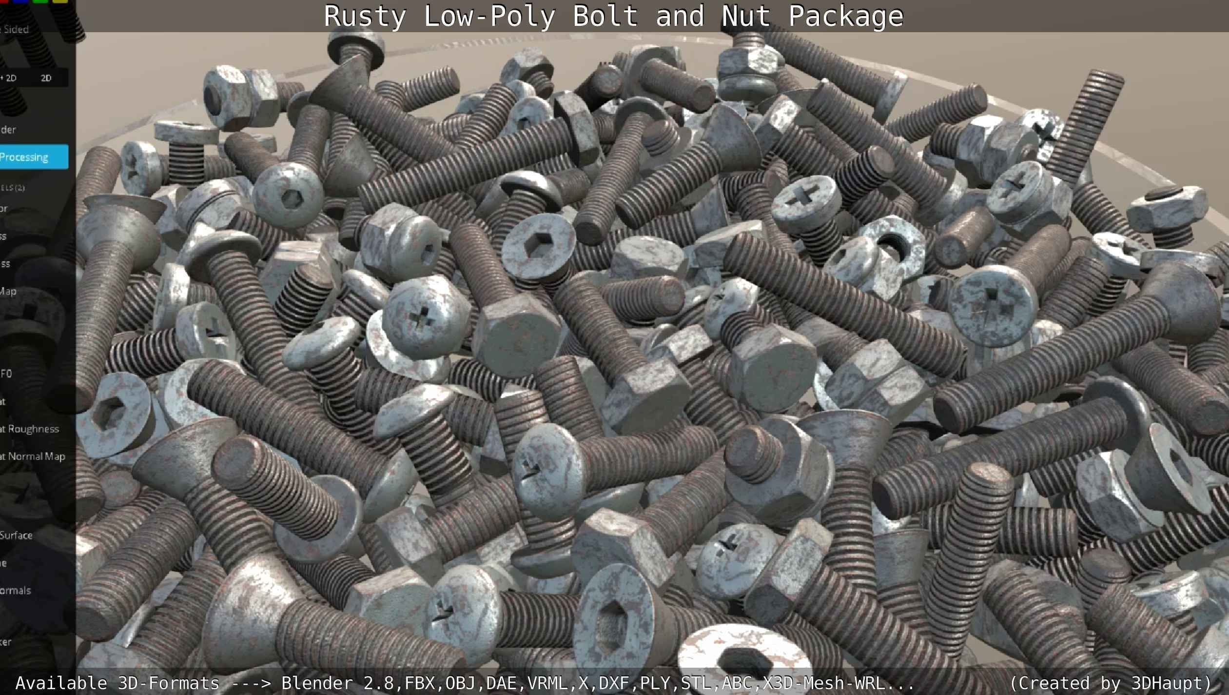 Rusty Low-Poly Bolt and Nut Package Low-poly 3D model_81