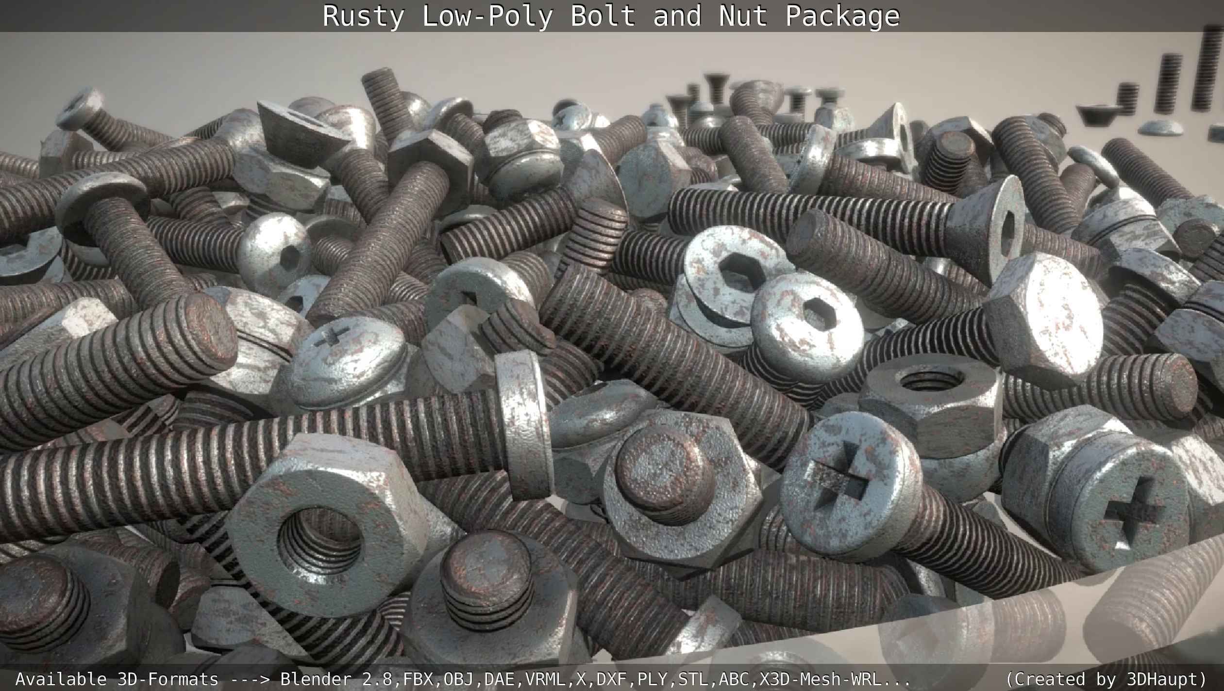 Rusty Low-Poly Bolt and Nut Package Low-poly 3D model_28