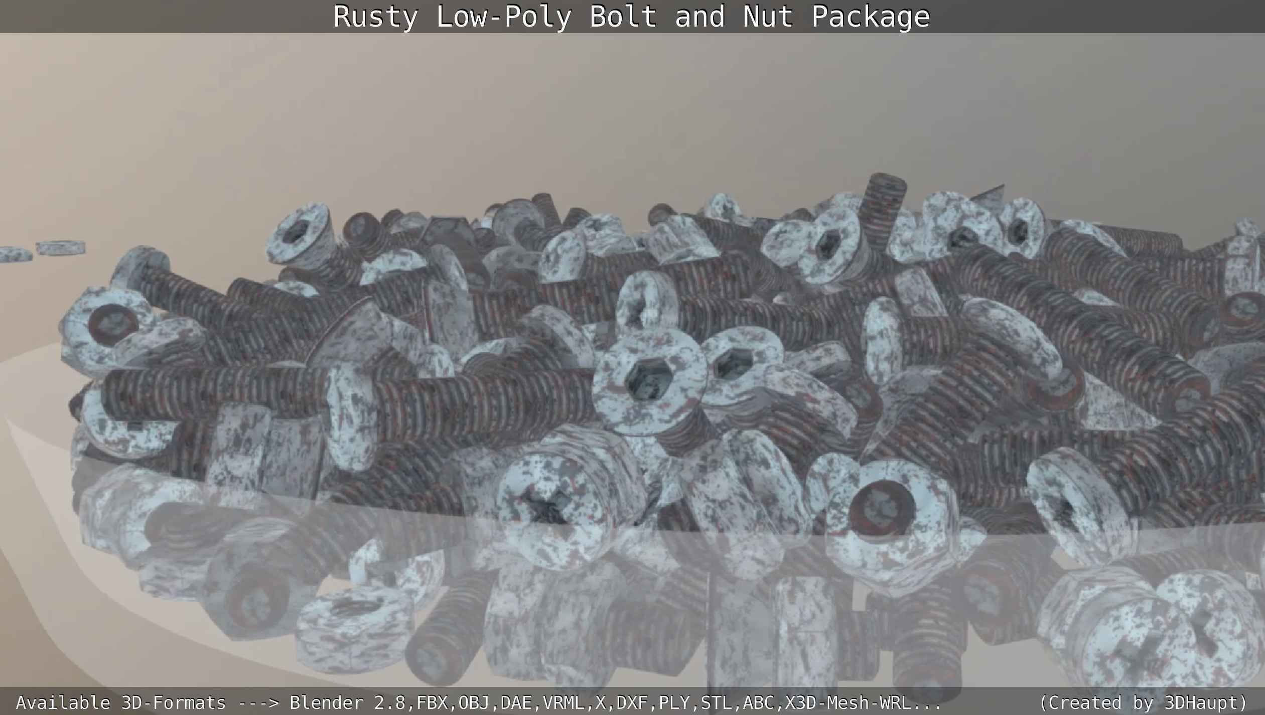 Rusty Low-Poly Bolt and Nut Package Low-poly 3D model_44
