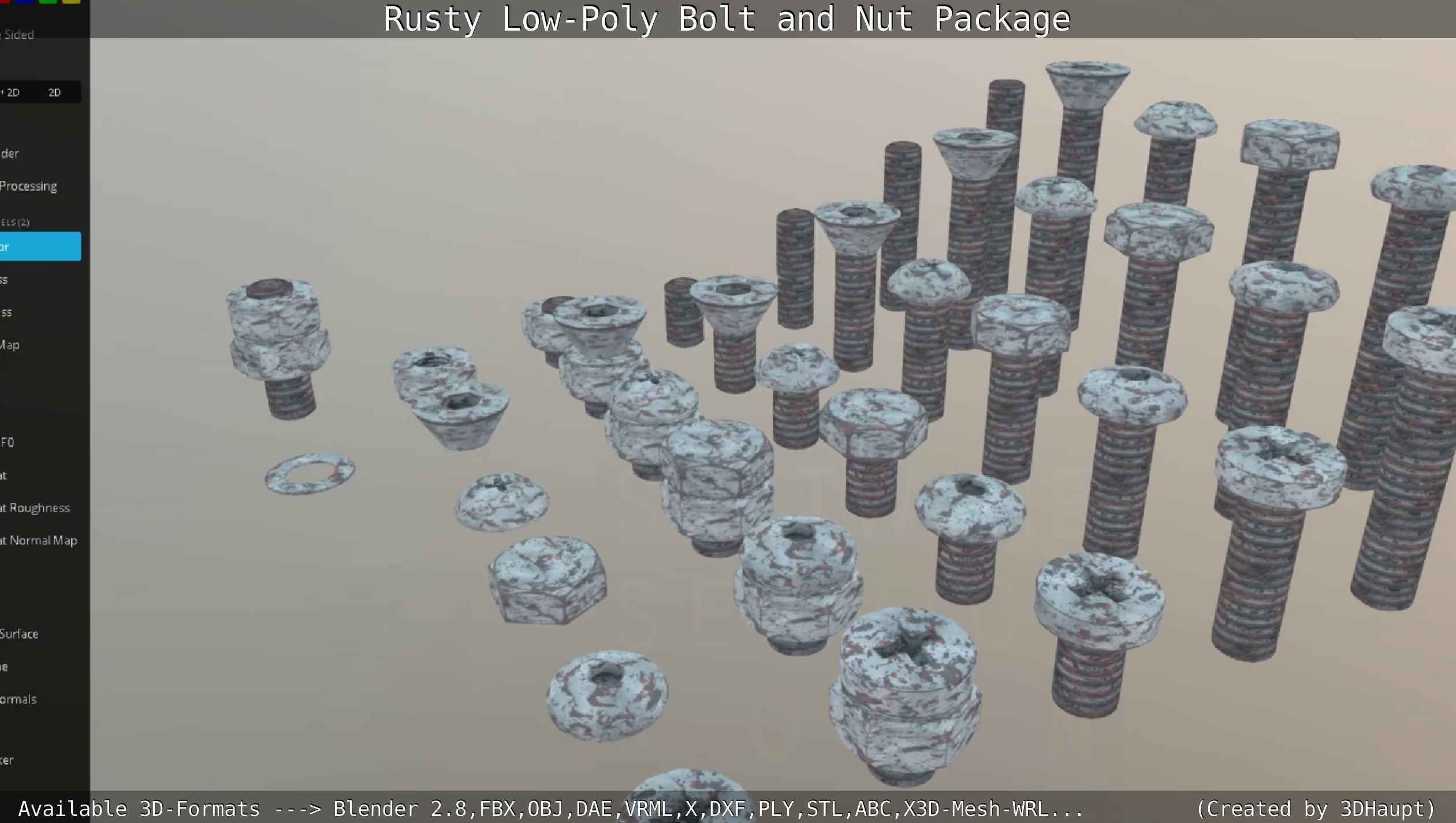Rusty Low-Poly Bolt and Nut Package Low-poly 3D model_64