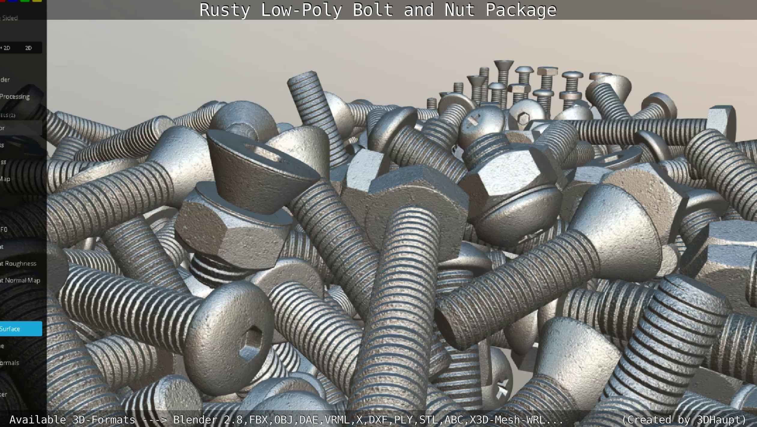 Rusty Low-Poly Bolt and Nut Package Low-poly 3D model_20