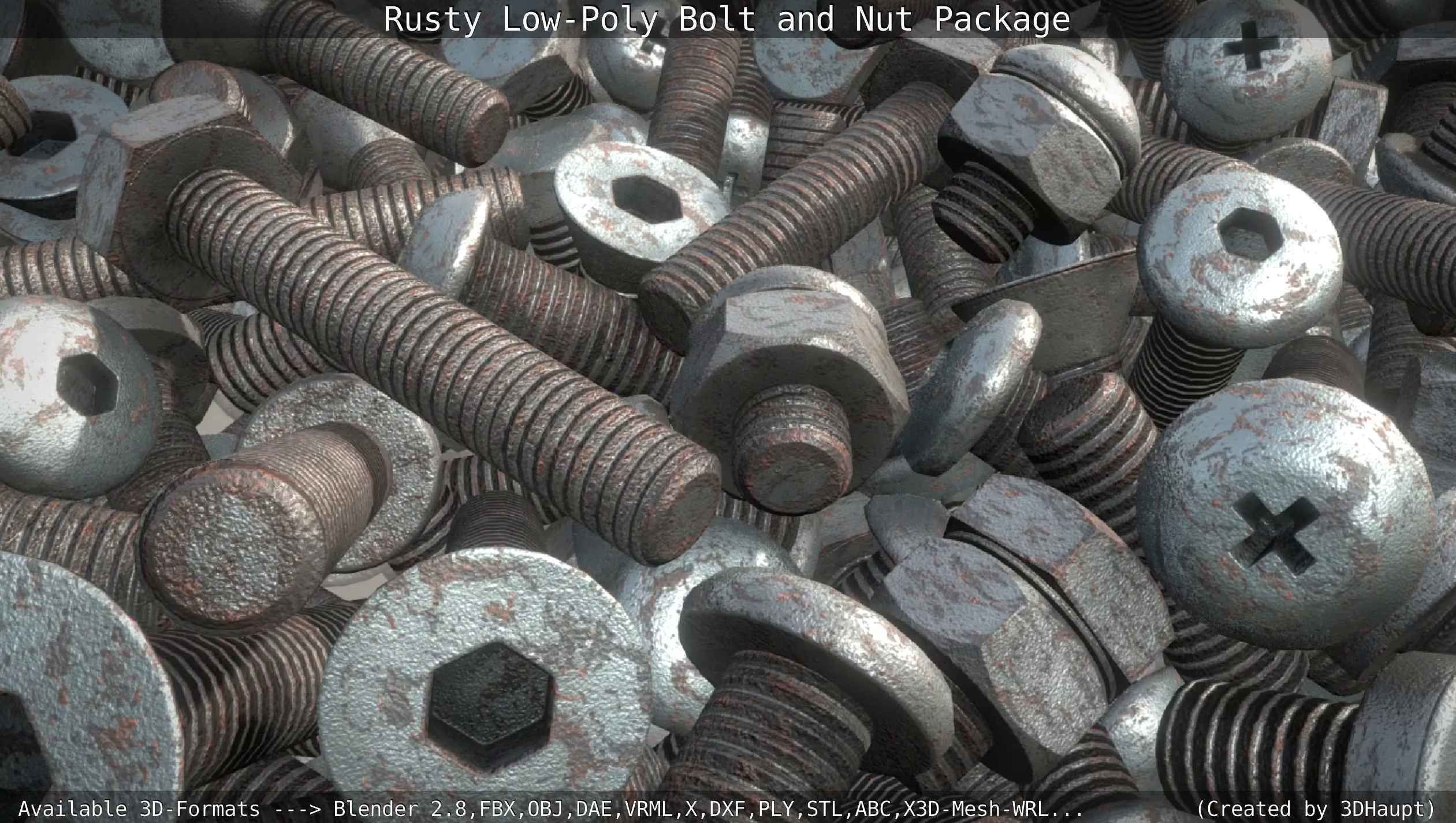 Rusty Low-Poly Bolt and Nut Package Low-poly 3D model_30