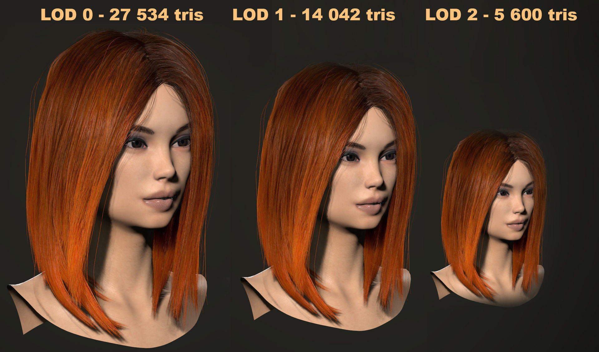 PBR realtime stylized hair for Abella plus UE4 project Low-poly 3D model_59