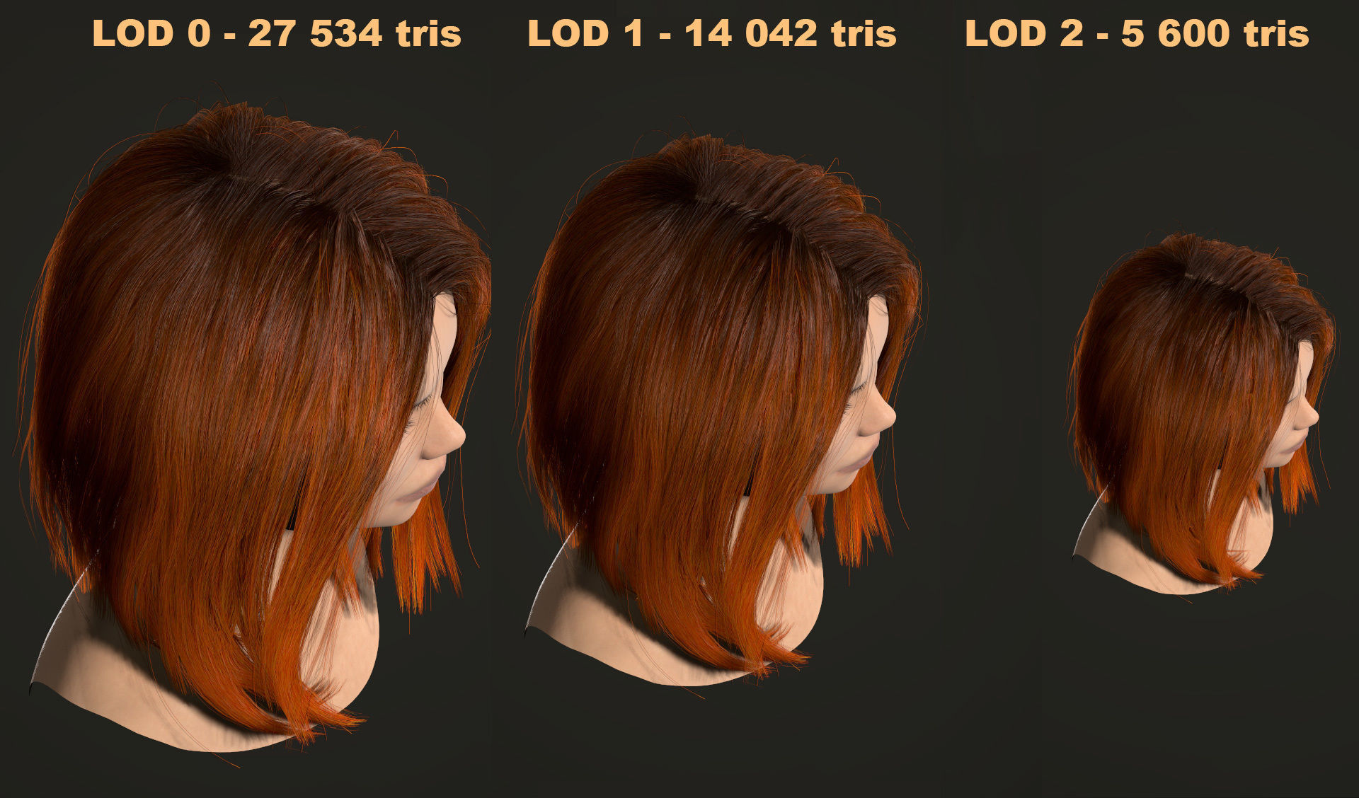 PBR realtime stylized hair for Abella plus UE4 project Low-poly 3D model_67