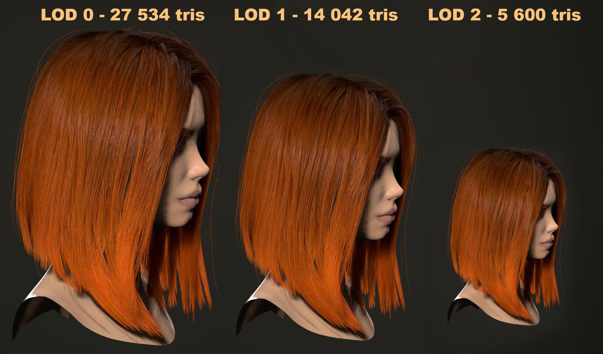 PBR realtime stylized hair for Abella plus UE4 project Low-poly 3D model_60