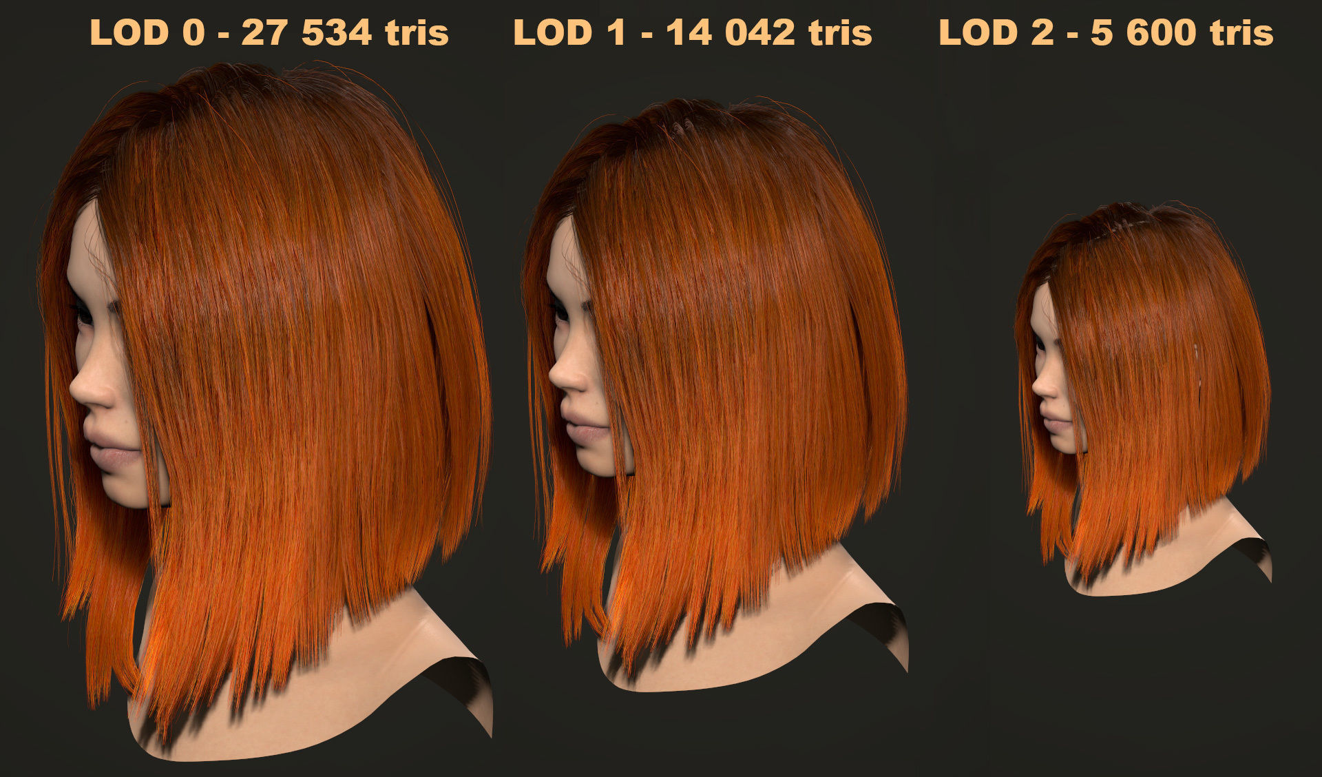 PBR realtime stylized hair for Abella plus UE4 project Low-poly 3D model_64