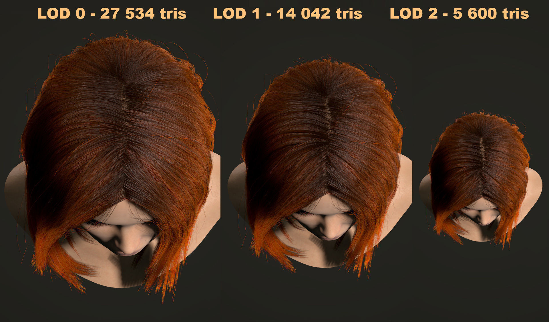 PBR realtime stylized hair for Abella plus UE4 project Low-poly 3D model_70