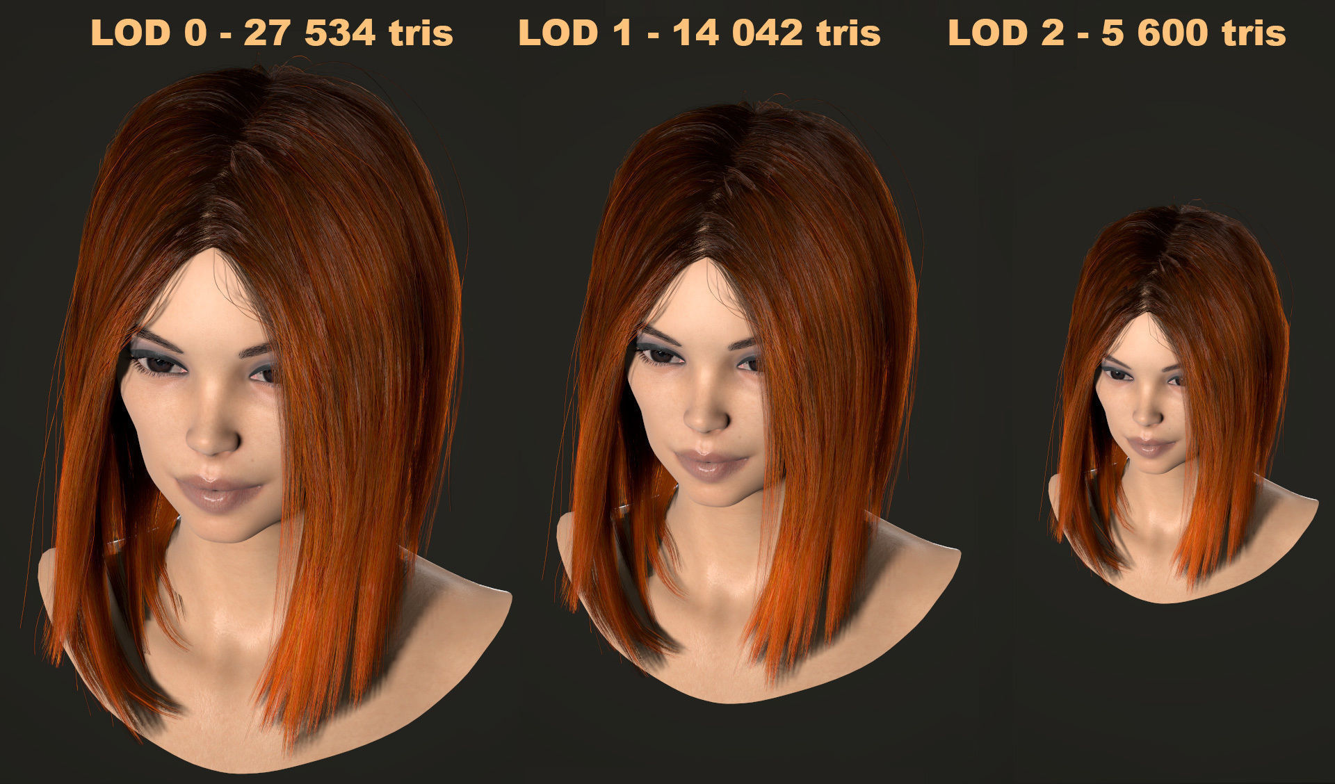 PBR realtime stylized hair for Abella plus UE4 project Low-poly 3D model_65