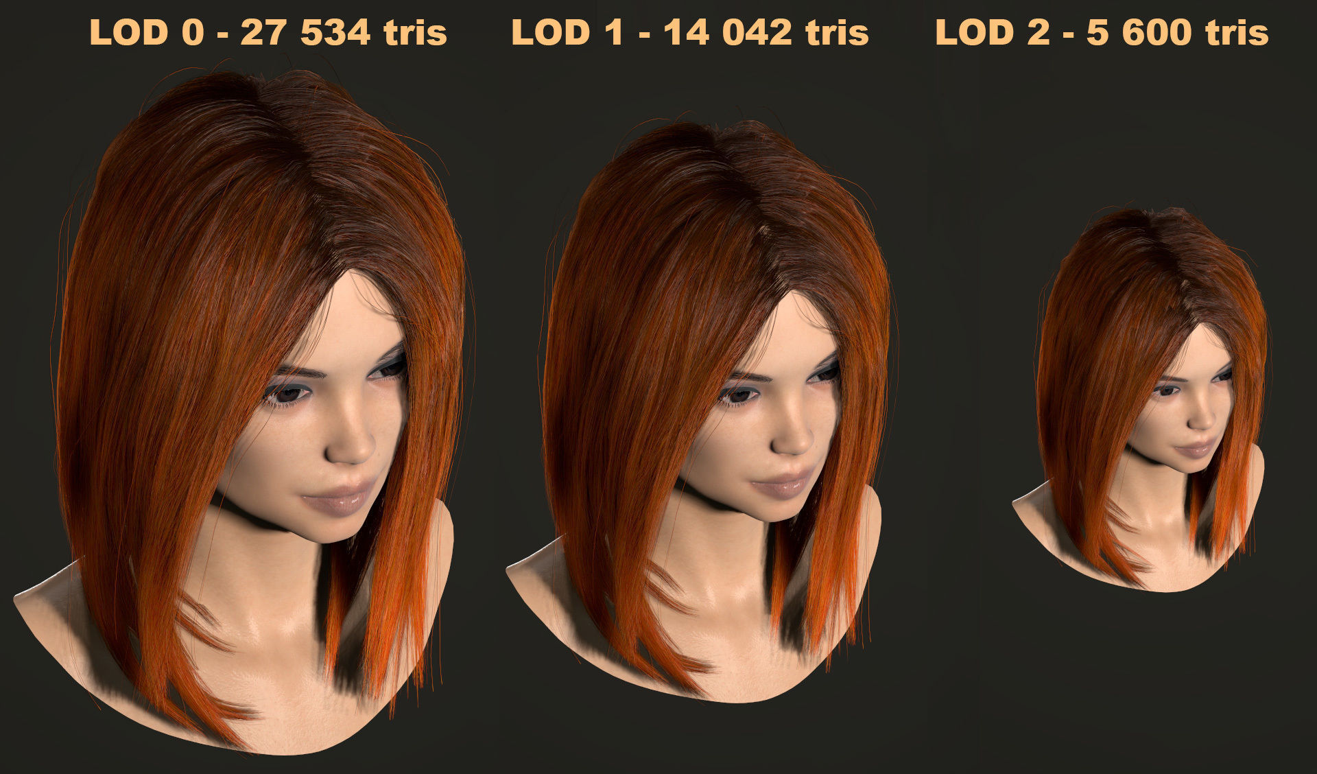 PBR realtime stylized hair for Abella plus UE4 project Low-poly 3D model_66