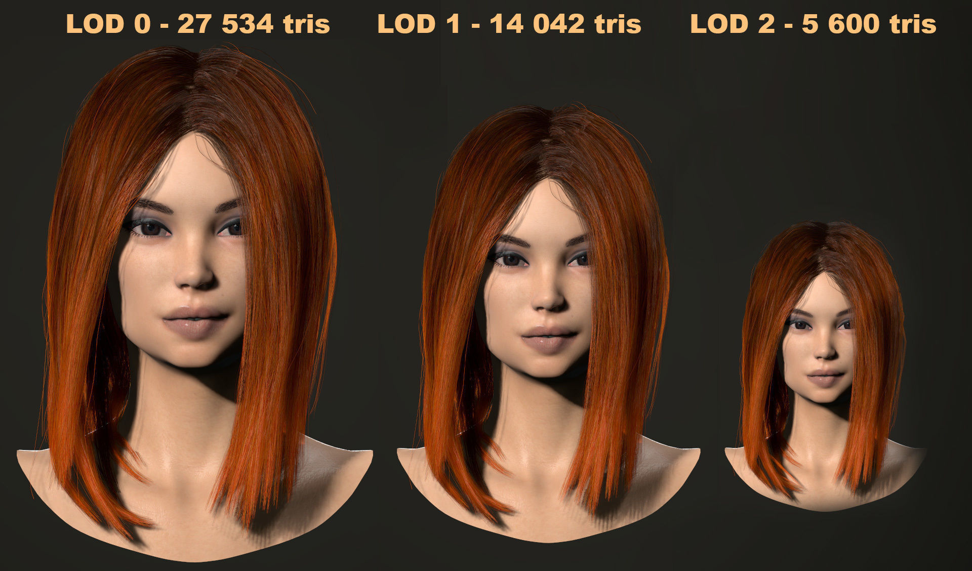 PBR realtime stylized hair for Abella plus UE4 project Low-poly 3D model_14