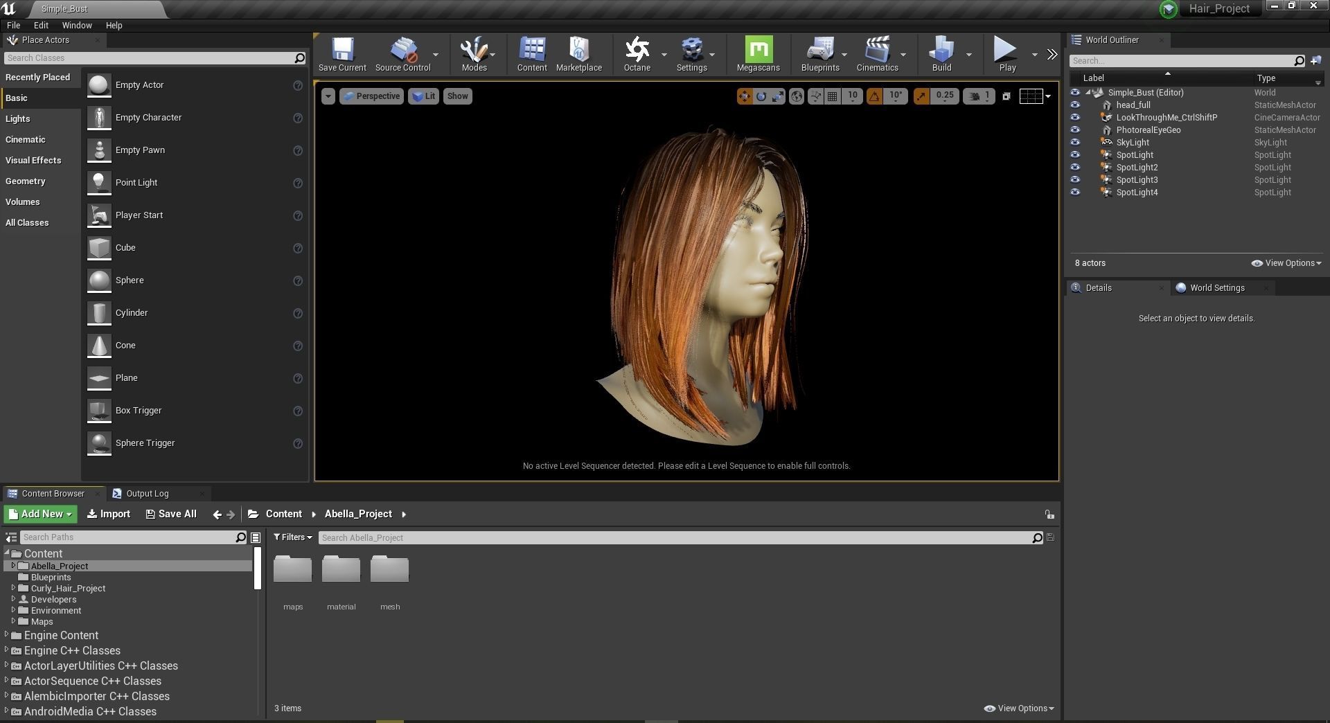 PBR realtime stylized hair for Abella plus UE4 project Low-poly 3D model_2