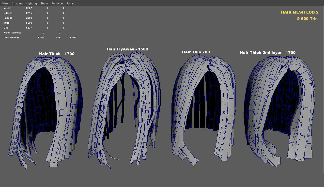 PBR realtime stylized hair for Abella plus UE4 project Low-poly 3D model_19