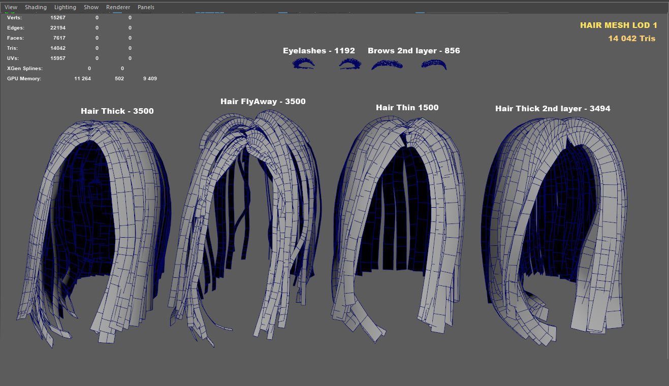 PBR realtime stylized hair for Abella plus UE4 project Low-poly 3D model_21