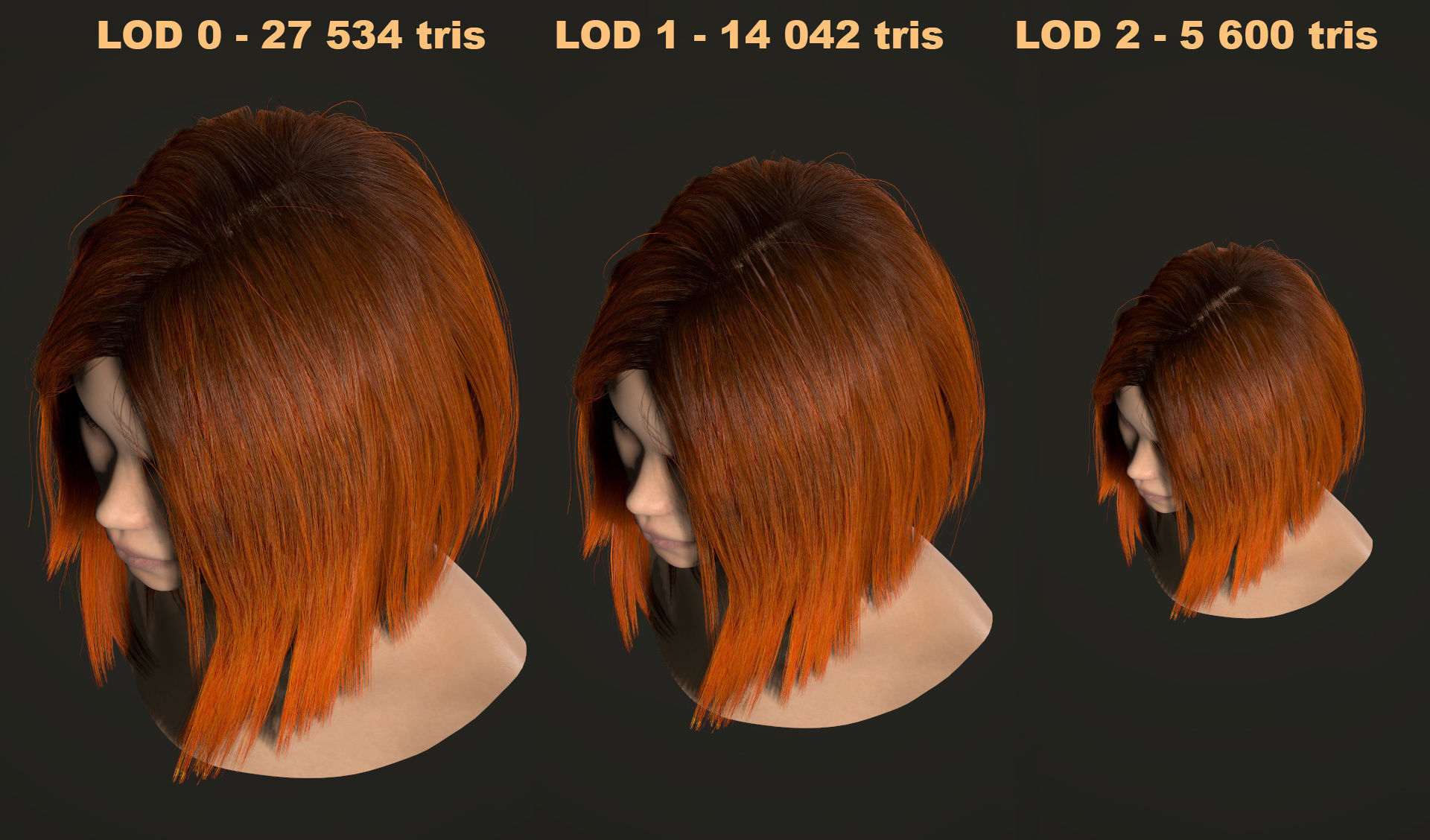 PBR realtime stylized hair for Abella plus UE4 project Low-poly 3D model_69