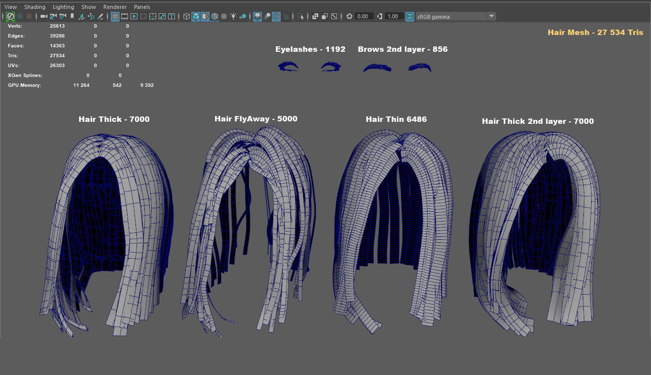 PBR realtime stylized hair for Abella plus UE4 project Low-poly 3D model_22