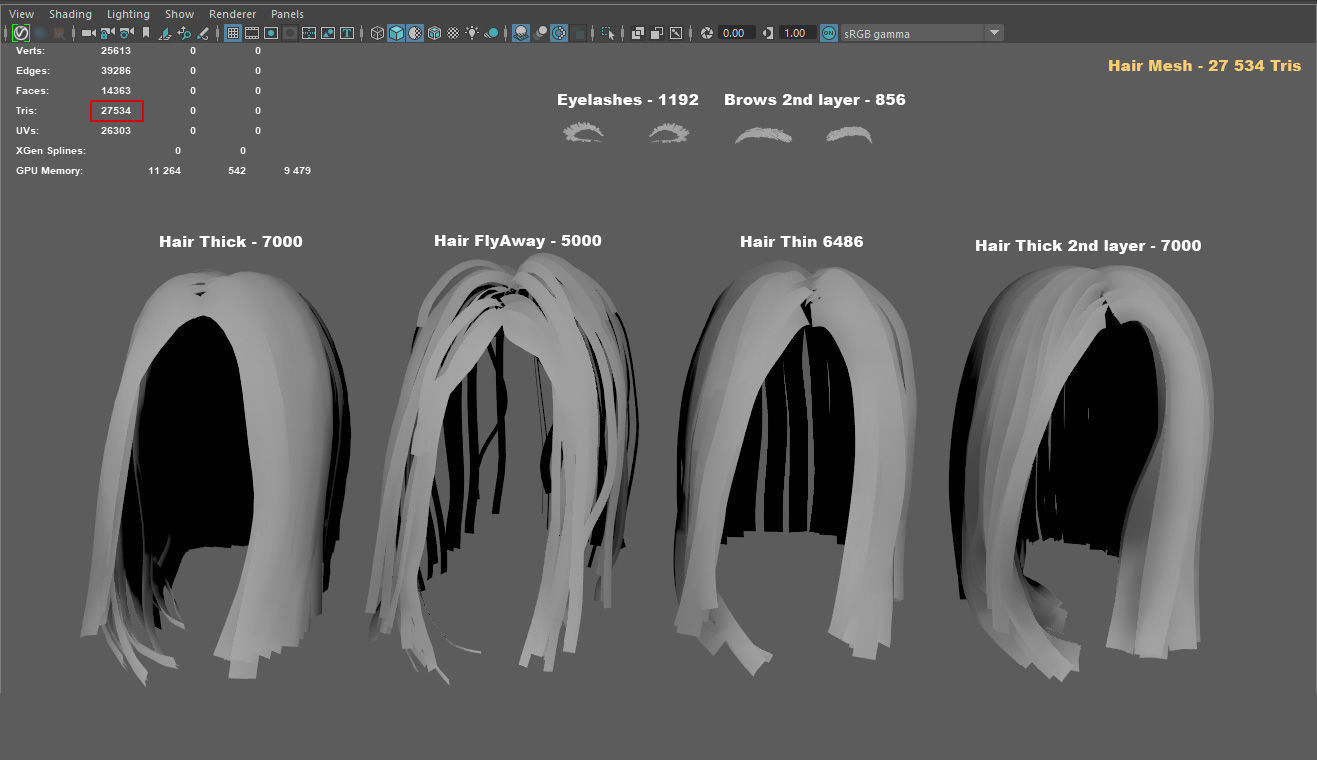 PBR realtime stylized hair for Abella plus UE4 project Low-poly 3D model_17