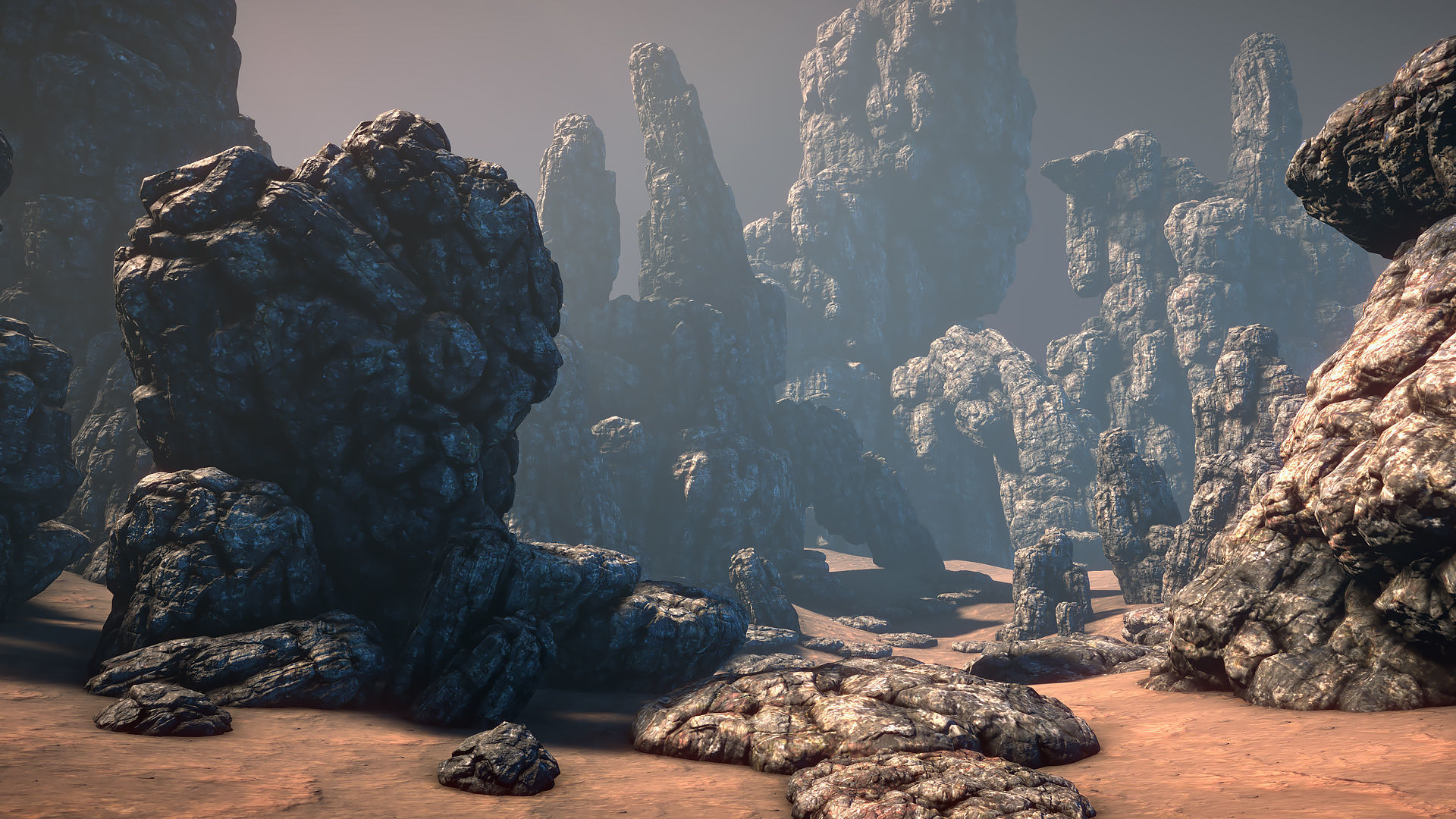 Cracked rocks Low-poly 3D model_2