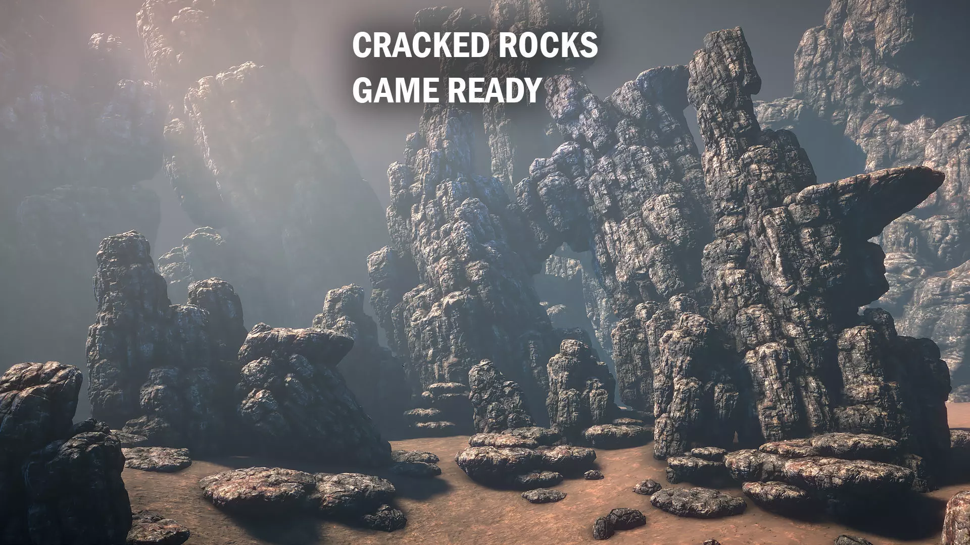 Cracked rocks Low-poly 3D model_0