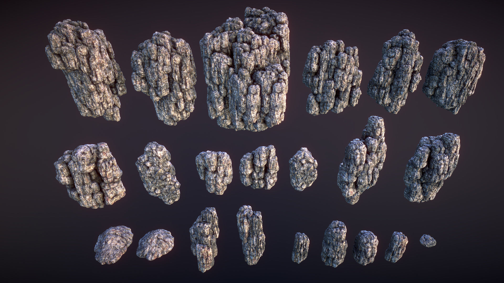 Cracked rocks Low-poly 3D model_6