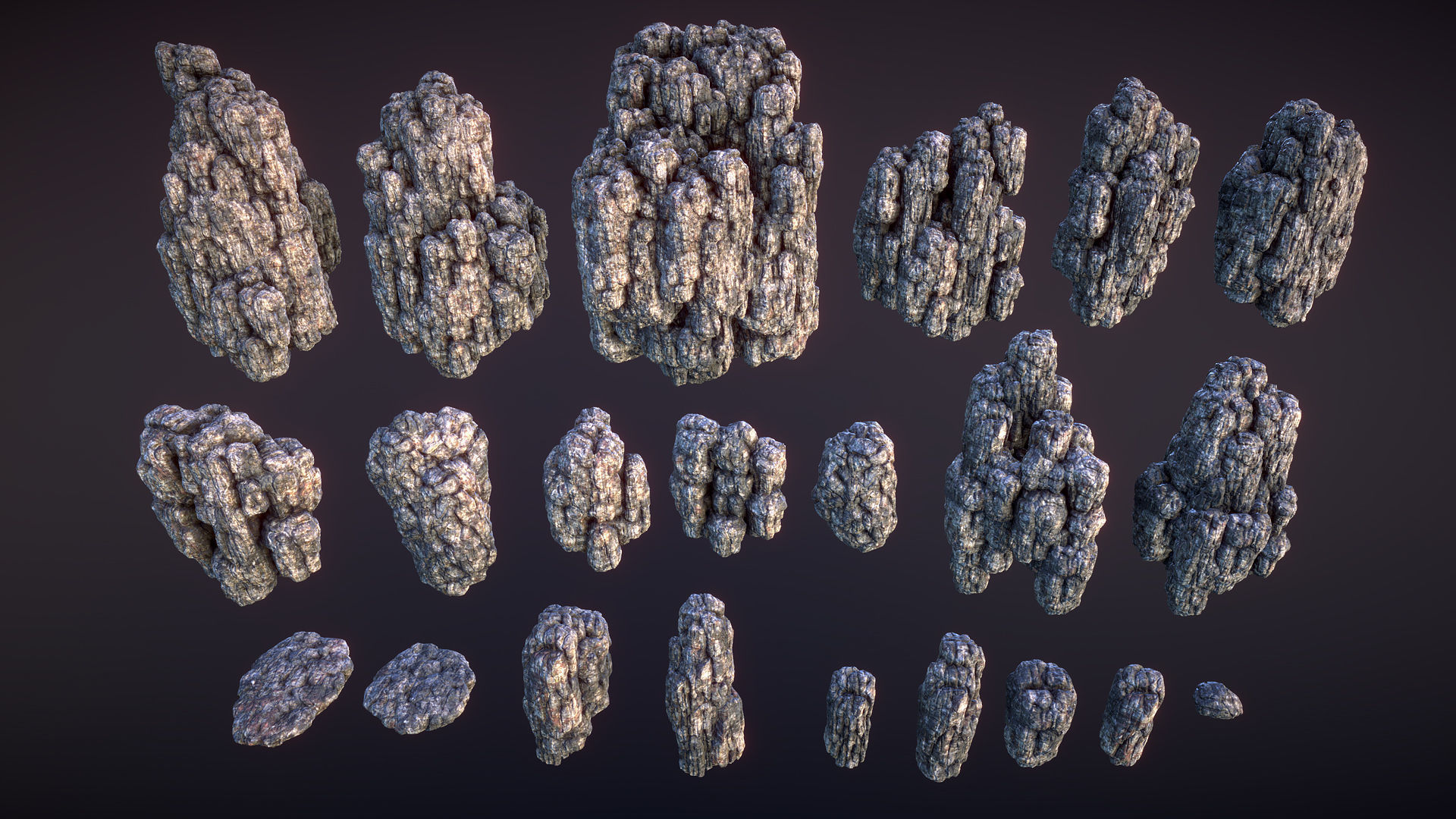 Cracked rocks Low-poly 3D model_5