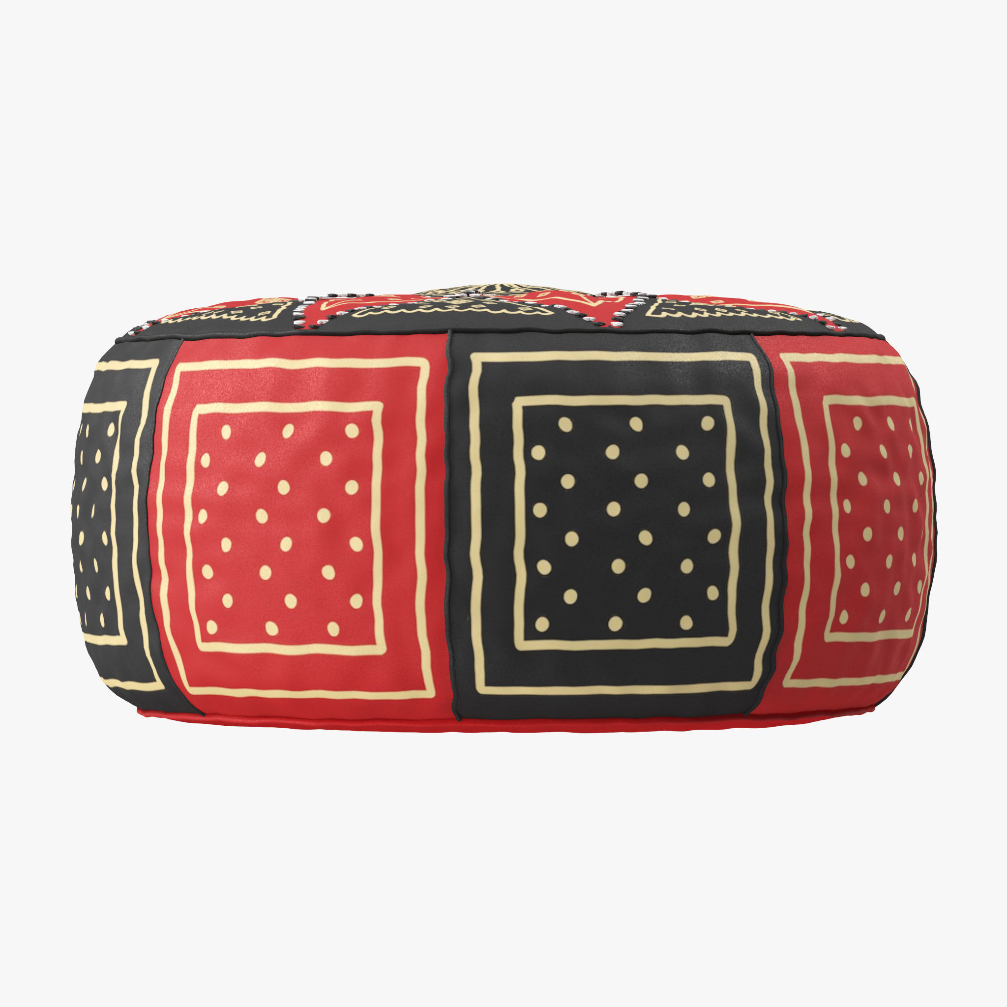 Red Black Moroccan Leather Pouf 3D model_10